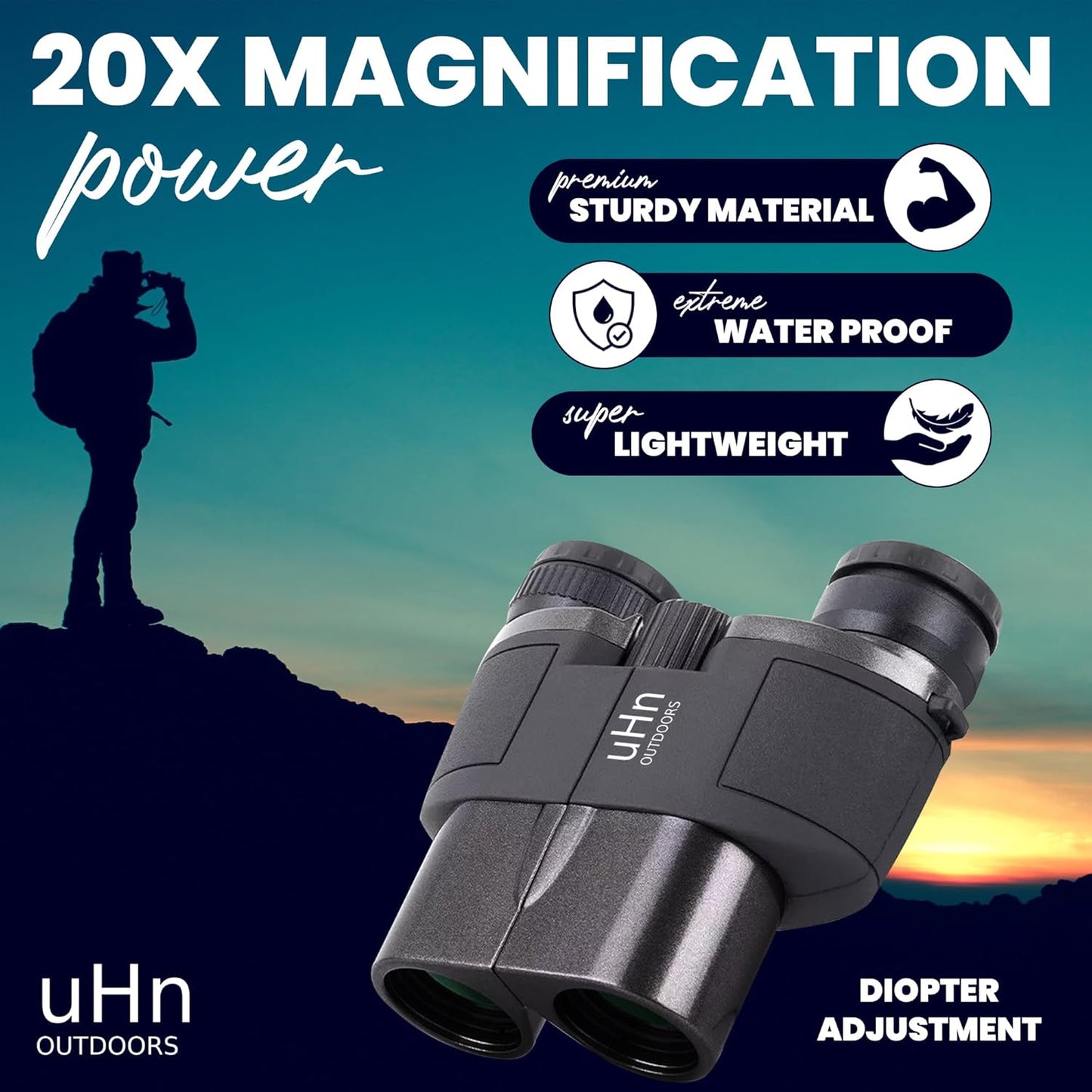 20x25 High Powered, HD Compact Binoculars for Adults and Kids, Unique Diopter Adjustment Feature, FMC Multi-Layer Coating, Perfect for Bird Watching, Hiking, Sightseeing & Live Events