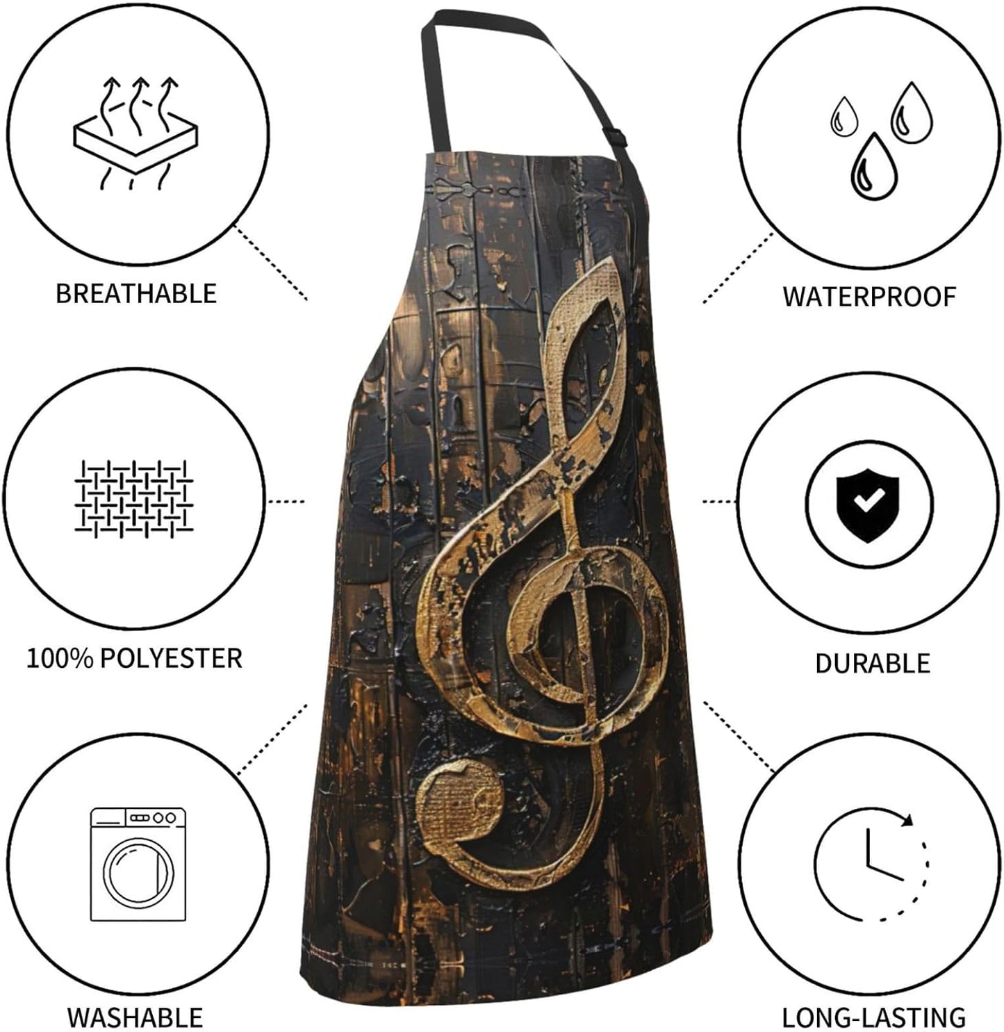 Music Symbol Print Laundry apron 28x33 In Waterproof Kitchen Apron with Pockets for Cooking Baking