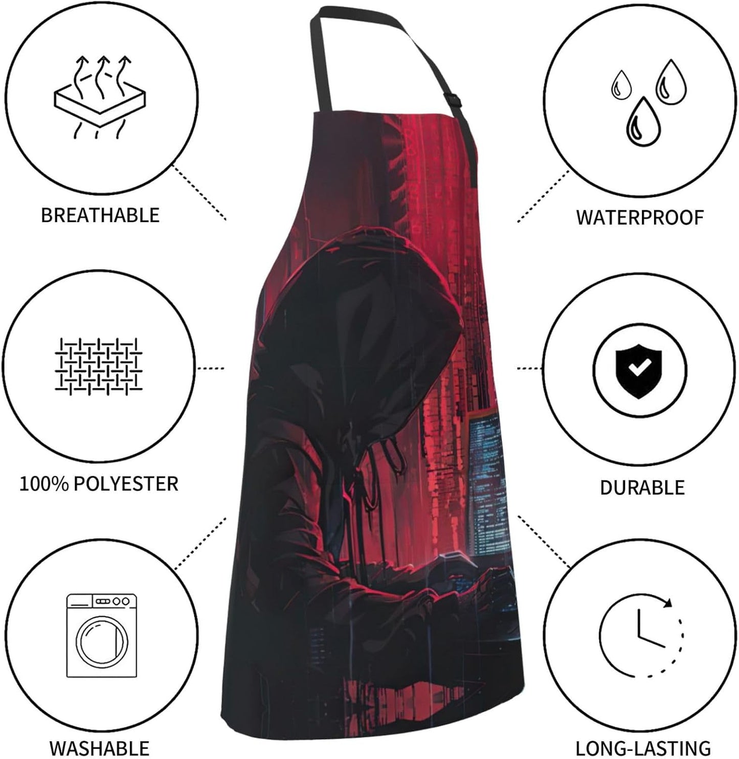 Hacker Attack print Waterproof chef's apron with pocket apron for kitchen cooking baking barbecue and gardening