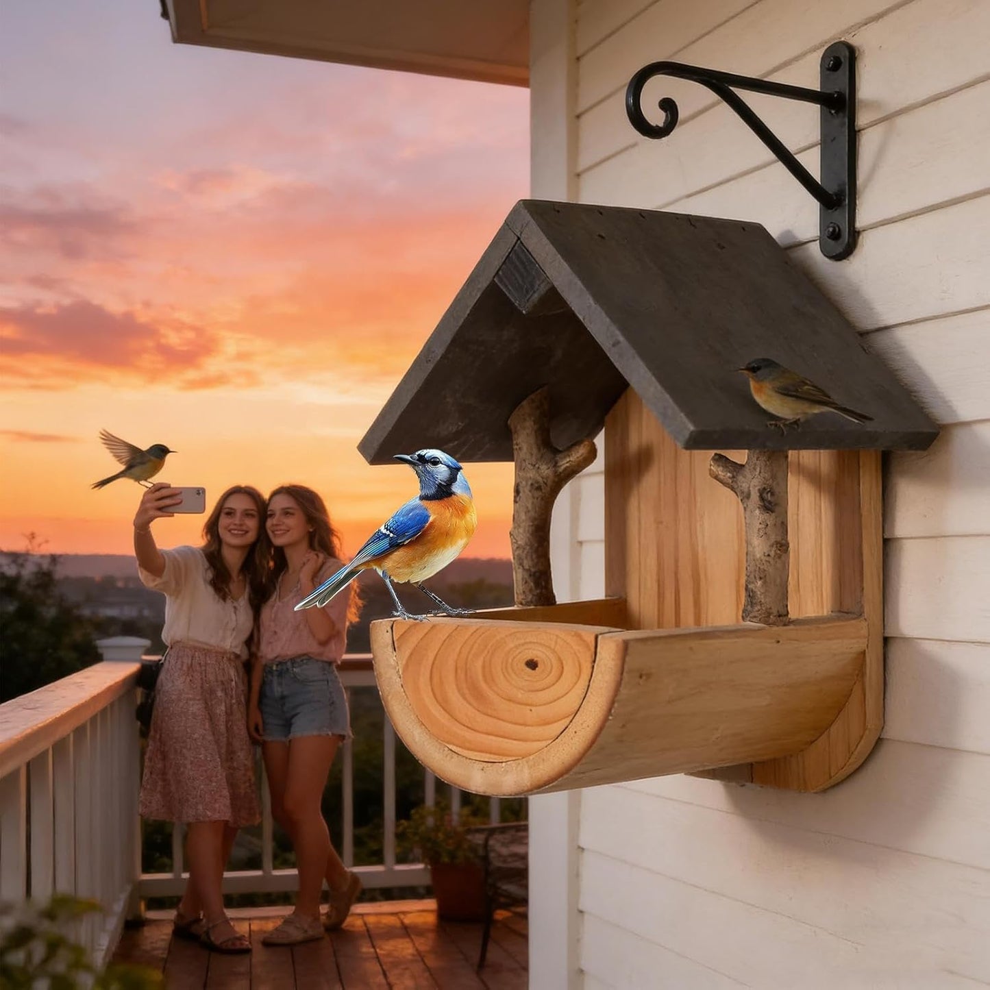 Bird Feeders for Outdoors Wooden Wall Mount - Weatherproof Feeding Tool | 7 Inch Balcony Bird Feeder for Watching Viewing Feeding Food Pet Aviary Finch Home Garden Outdoor Decorative Feeder Station