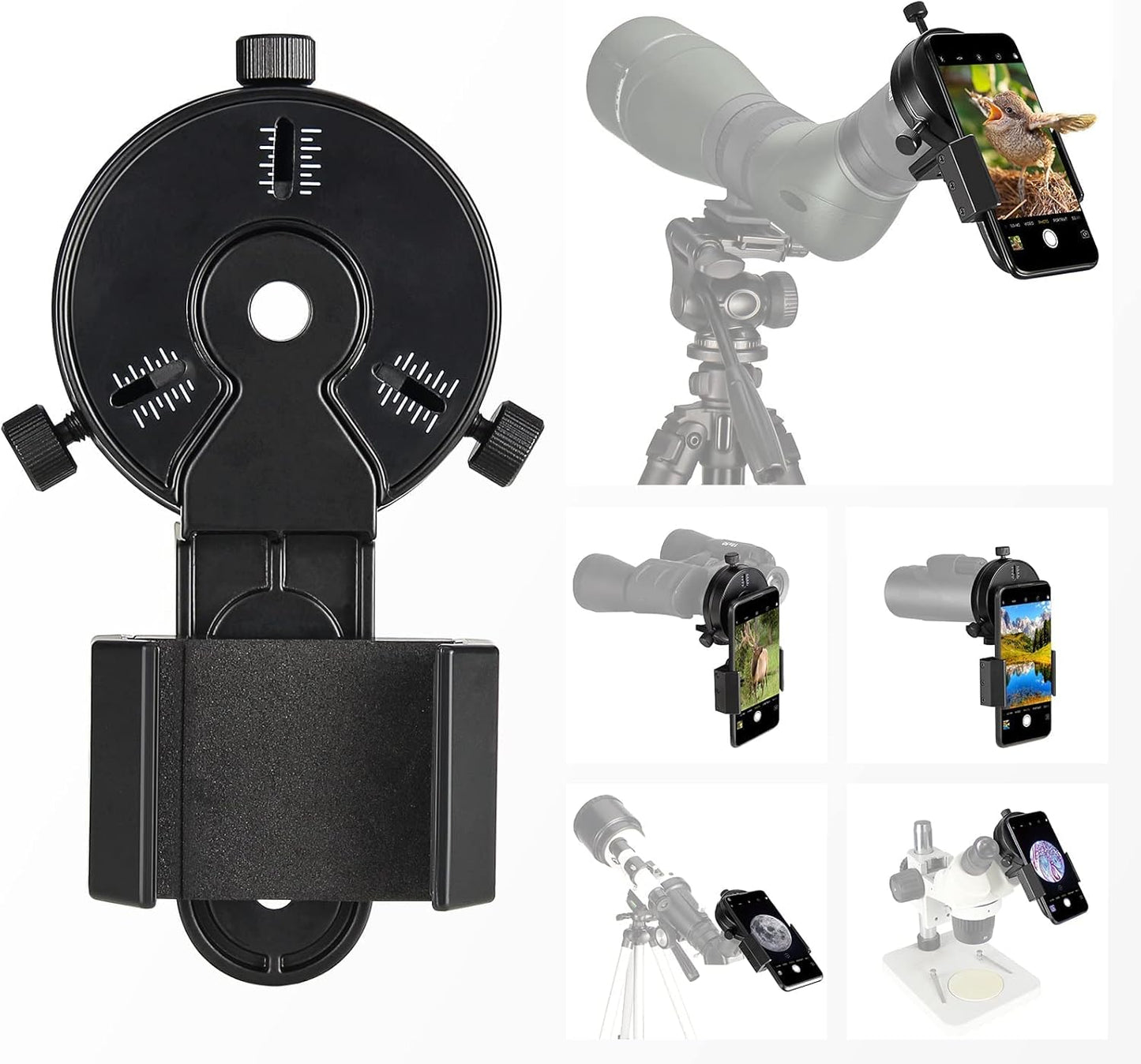 Smartphone Scope Adapter- Phone Mount Working with Spotting Scopes& Binoculars& Monocular& Telescope& Microscope