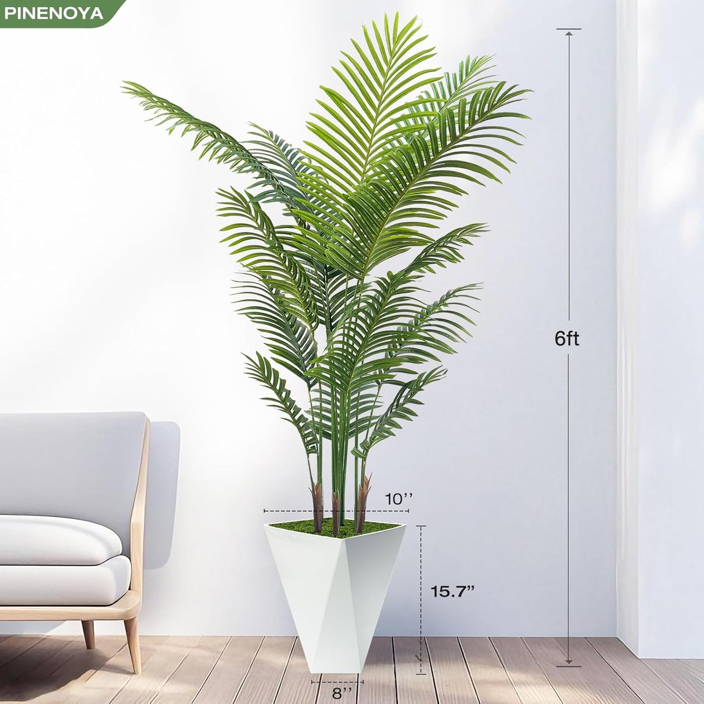 Artificial Palm Trees 6FT Tall Fake Palm Tree Indoor,Faux Tropical Areca Floor Plant with Tall White Planter, Fake Silk Plants in Pot for Home Office Living Room Bedroom Decor