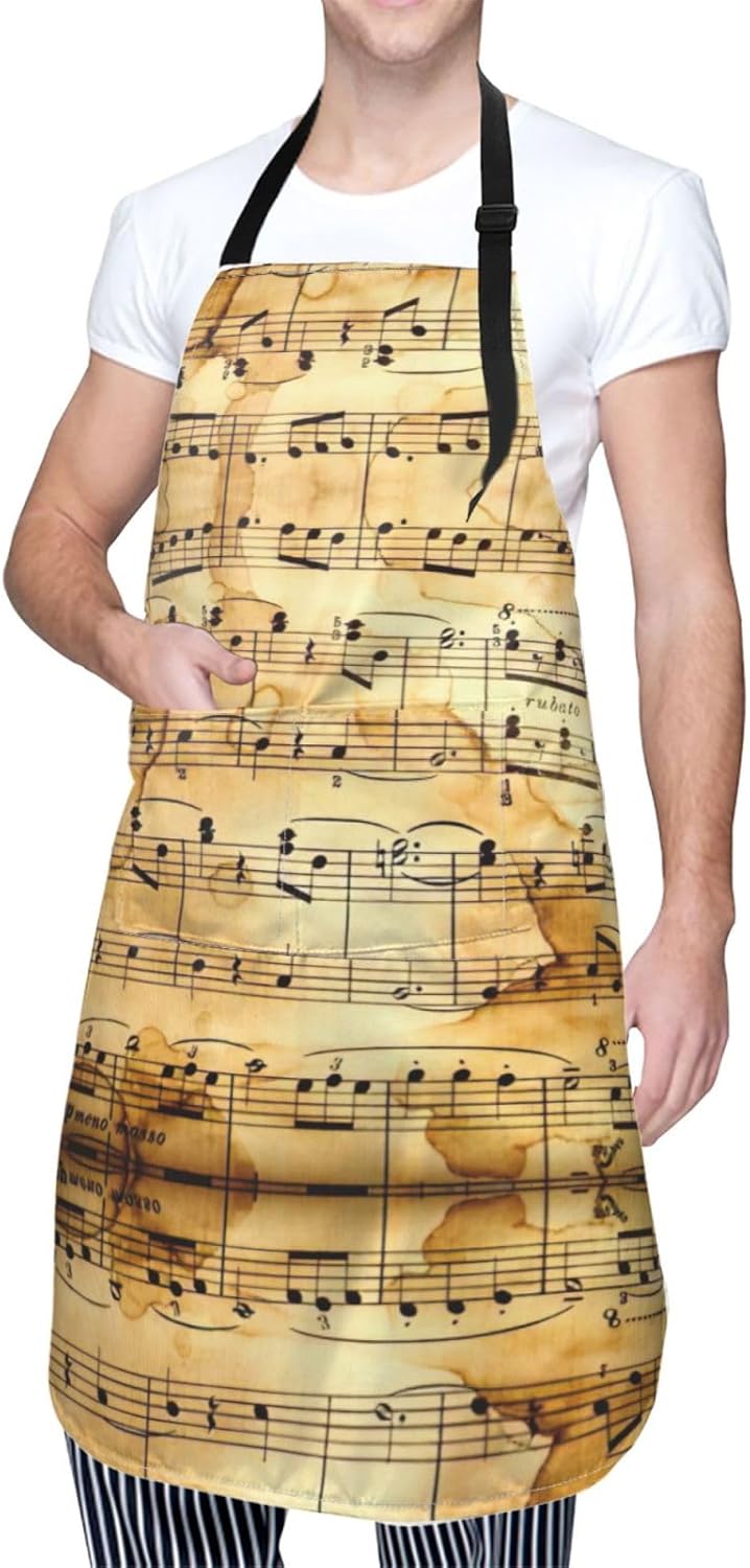 Music Note Print Print Laundry apron 28x33 In Waterproof Kitchen Apron with Pockets for Cooking Baking