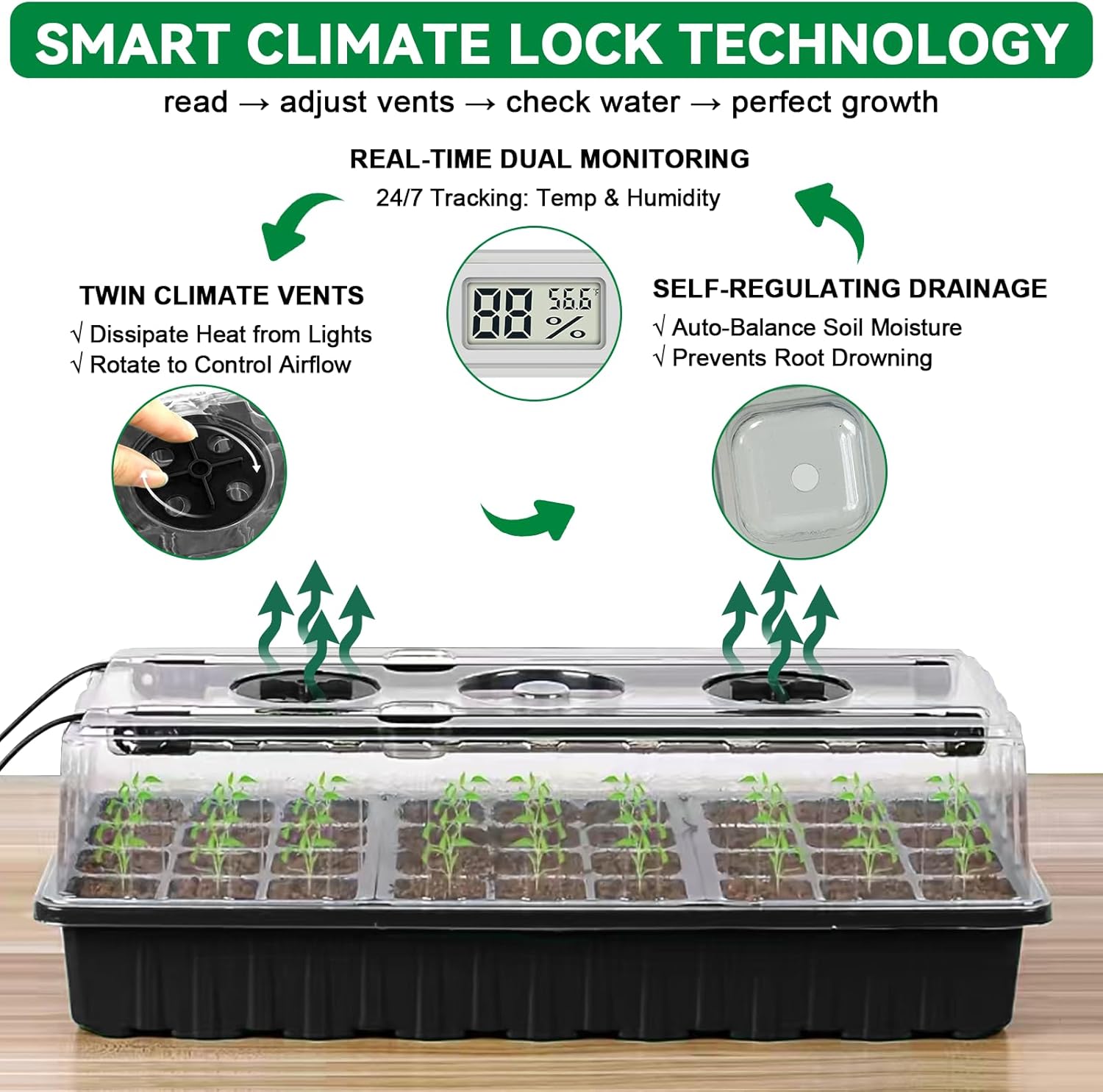 Seed Starter Tray with Grow Light,72-Cell Seed Starter Kit with Magnet