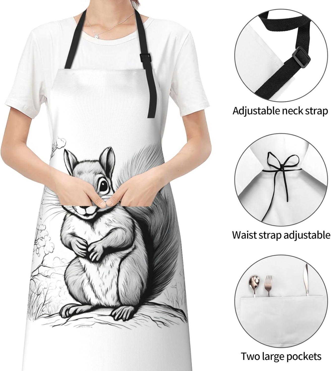cartoon squirrel print Waterproof chef's apron with pocket apron for kitchen cooking baking barbecue and gardening