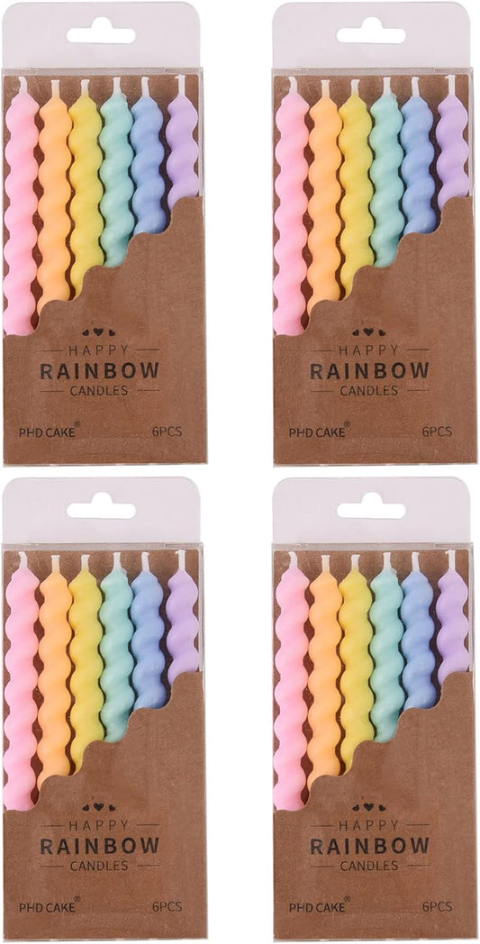 PHD CAKE 24-Count Rainbow Spiral Birthday Candles with Holders, Party 
