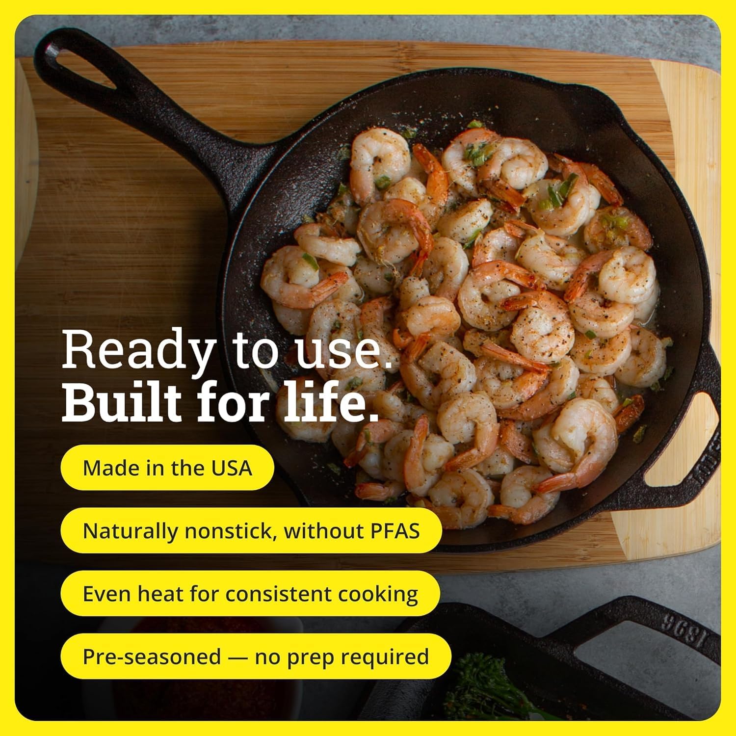 Lodge Seasoned Cast Iron Skillet - PFAS-Free, Non-Toxic Cookware - Use