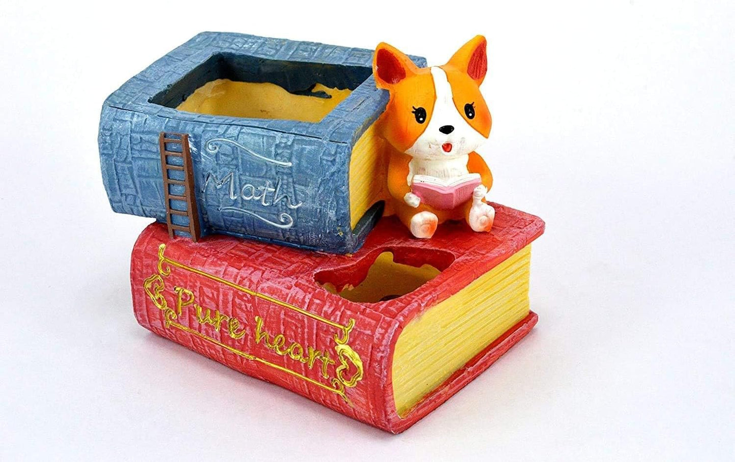 Resin Dog Figurine Book Planter – Mini Decorative Flower Pot & Desk Organizer for Home, Office & Study Table