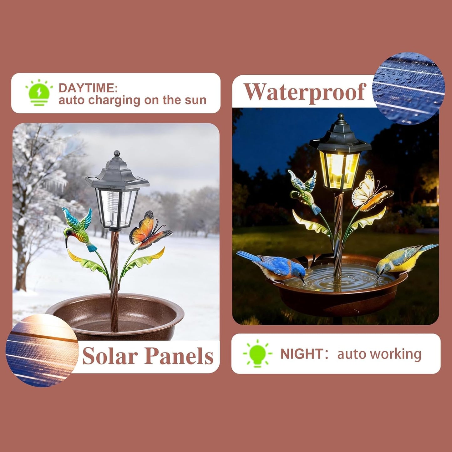 Topadorn 42 inch Solar Metal Bird Bath for Outside, Vintage Freestanding Birdbaths & Birdfeeder, Birdbaths for Garden Patio Yard Lawn Decor