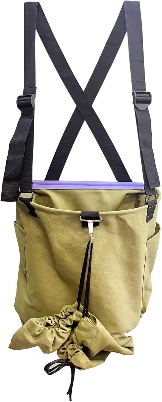 Drop Bottom Fruit Picking Bag, Large Adjustable Canvas Harvest Apron w