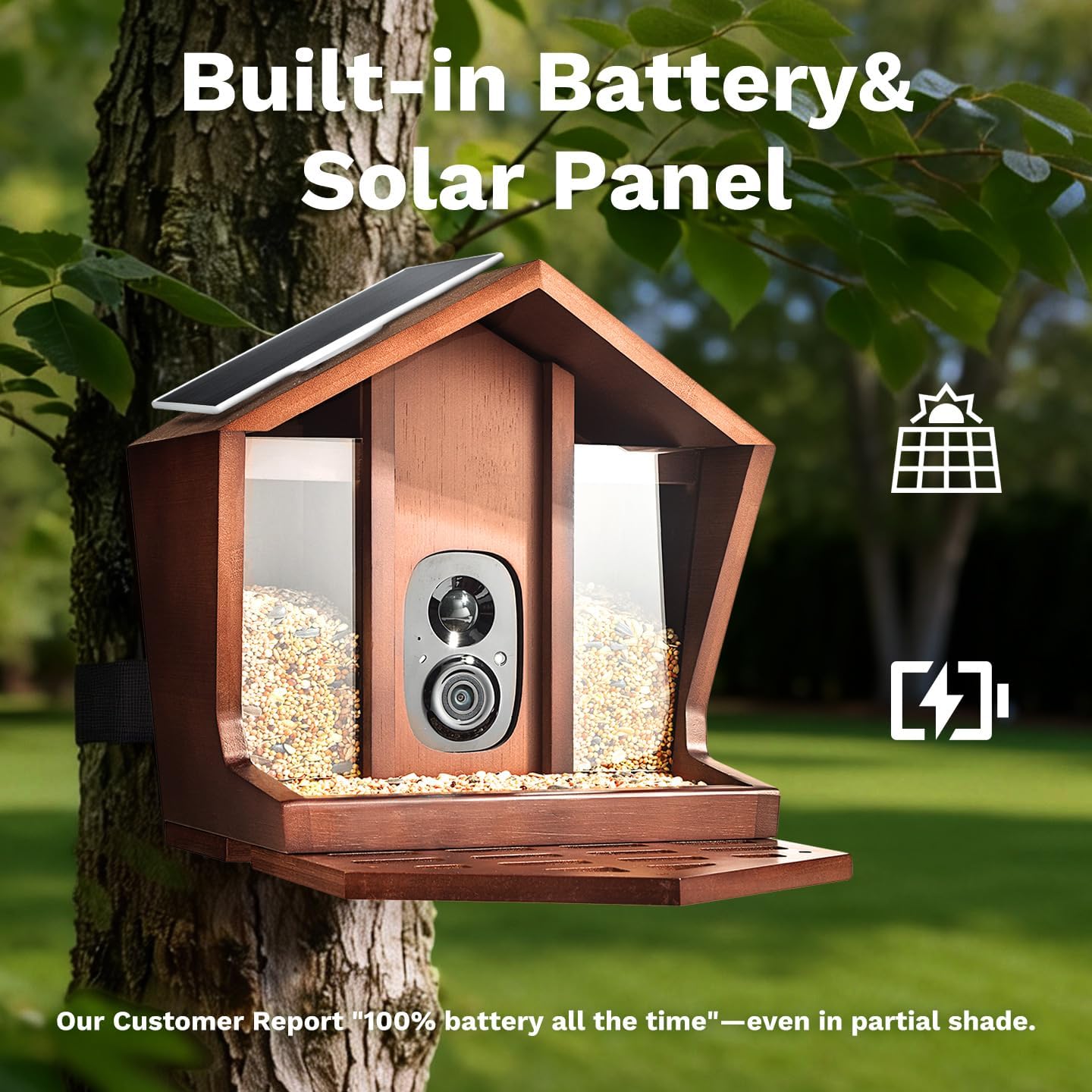 Smart Bird Feeder with Camera Solar Powered AI Identification 10,000+ Bird 2K UHD Video Live Instant Arrival Alerts and Real-Time Motion Detection Weatherproof Bamboo for Outdoor Birds Lovers