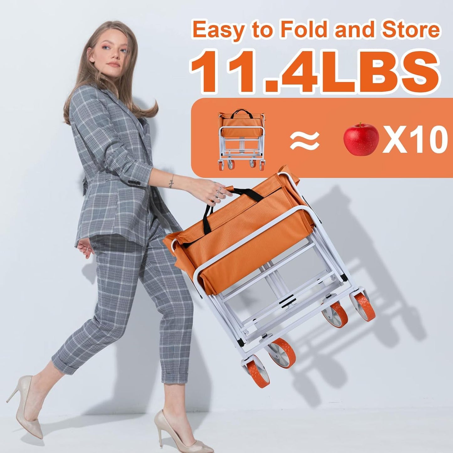 Foldable Wagons Carts with Wheels - Portable Collapsible Heavy Duty Beach Wagon, Large Capacity and Utility Lightweight Wagon Cart for Outdoor Garden Camping Groceries Shopping Picnic Sport (Orange)