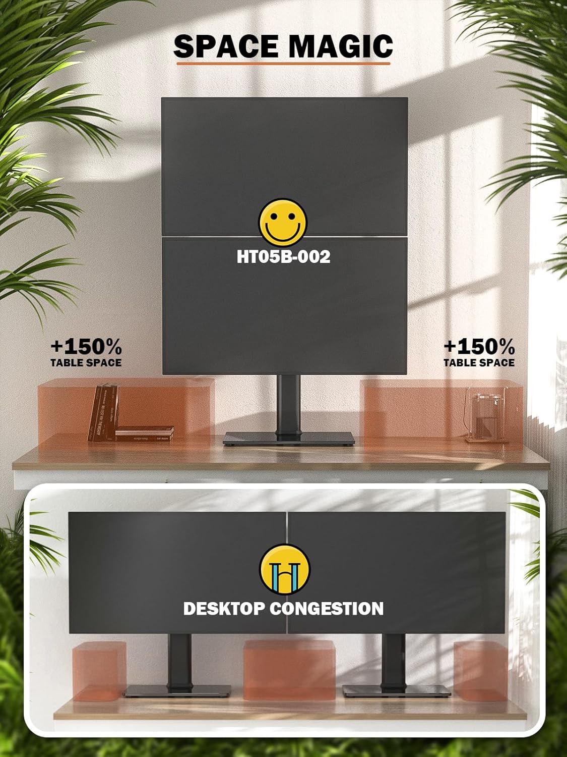Dual Monitor Stand - Vertical Stack Screen Free-Standing Monitor Riser
