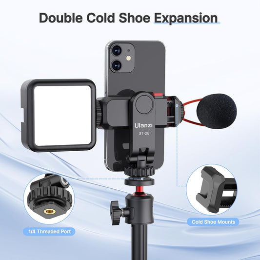 ULANZI Universal Phone Tripod Mount with Cold Shoe Mount, Rotates and Adjustable Clamp Holder Smartphone Clip Adapter for iPhone 11 Pro Max X XR Xs Max 8 7 Plus Samsung Galaxy s10 s9 Note10 Google