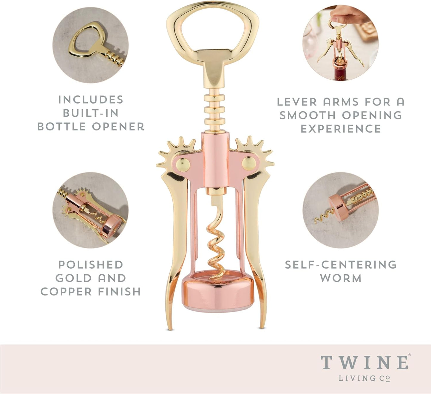 Twine Winged Corkscrew Wine Opener, Versatile Bottle Opener for Beer a
