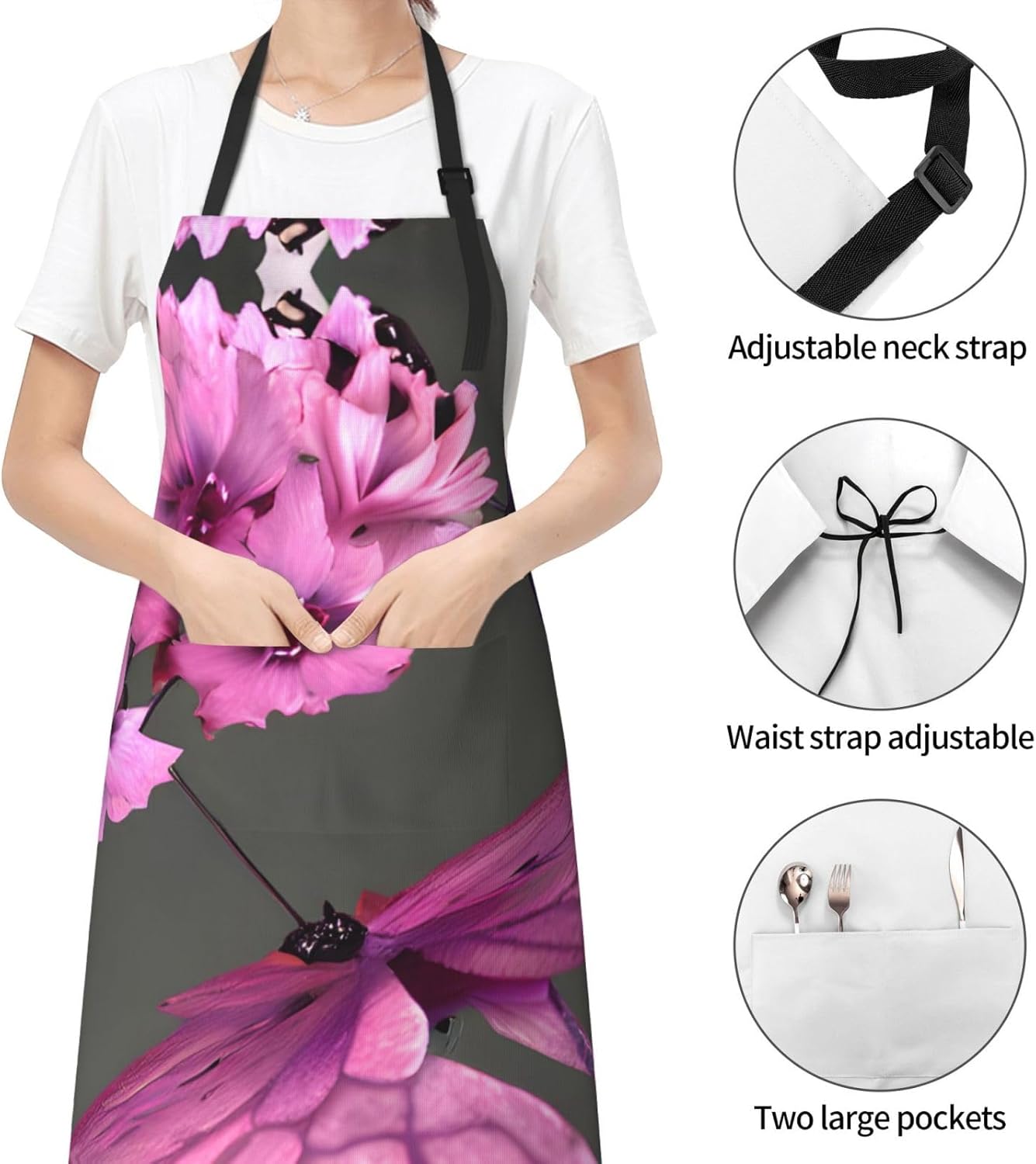 Butterflies Flowers print Waterproof chef's apron with pocket apron for kitchen cooking baking barbecue and gardening