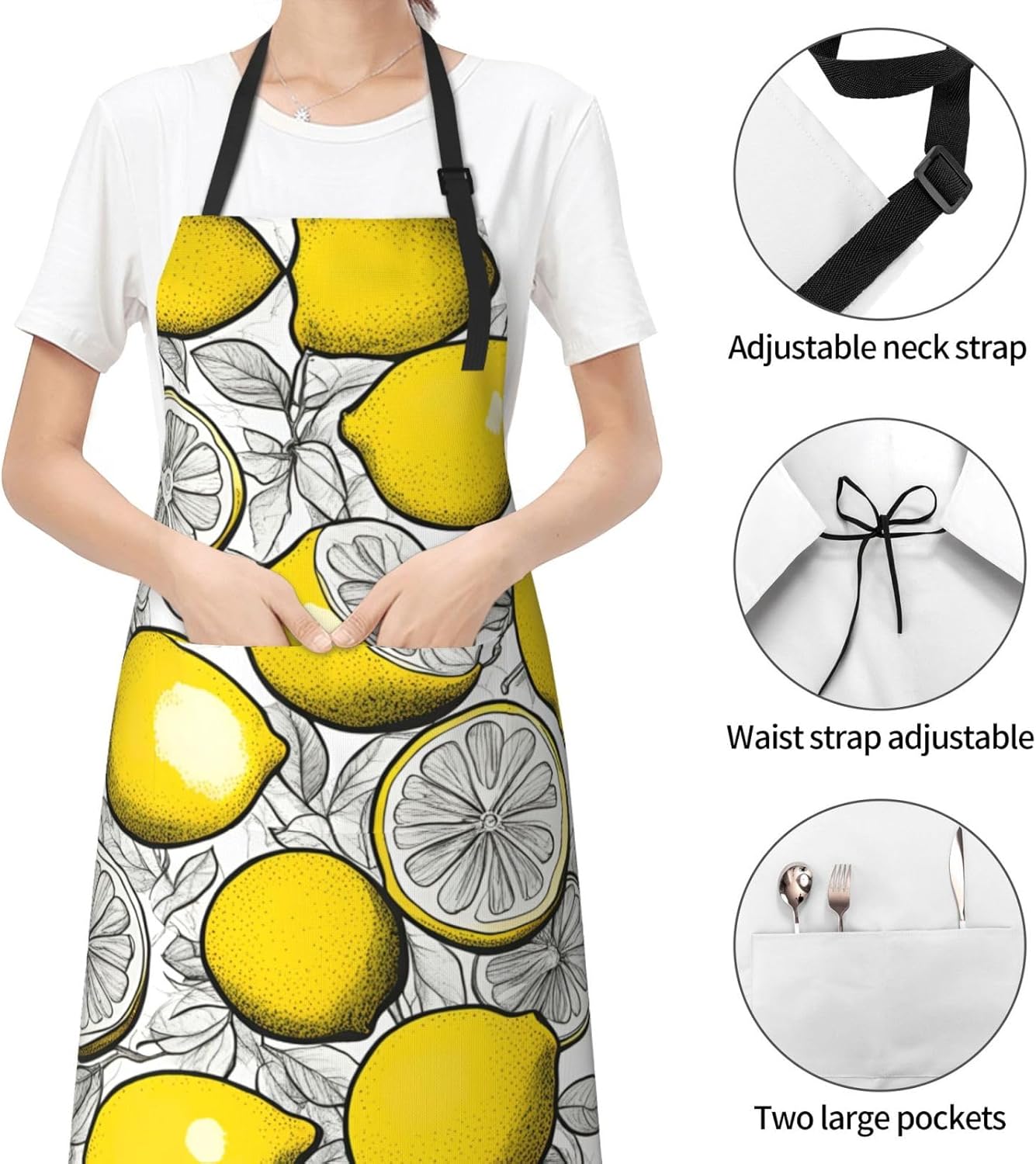 Lemon Fruit Pattern print Waterproof chef's apron with pocket apron for kitchen cooking baking barbecue and gardening