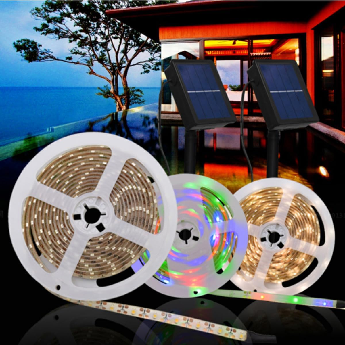 Solar Tape Lights Outdoor LED Strip Warm White 3500k Solar Powered Garden Lawn Lighting for Patio Porch Yard Decoration