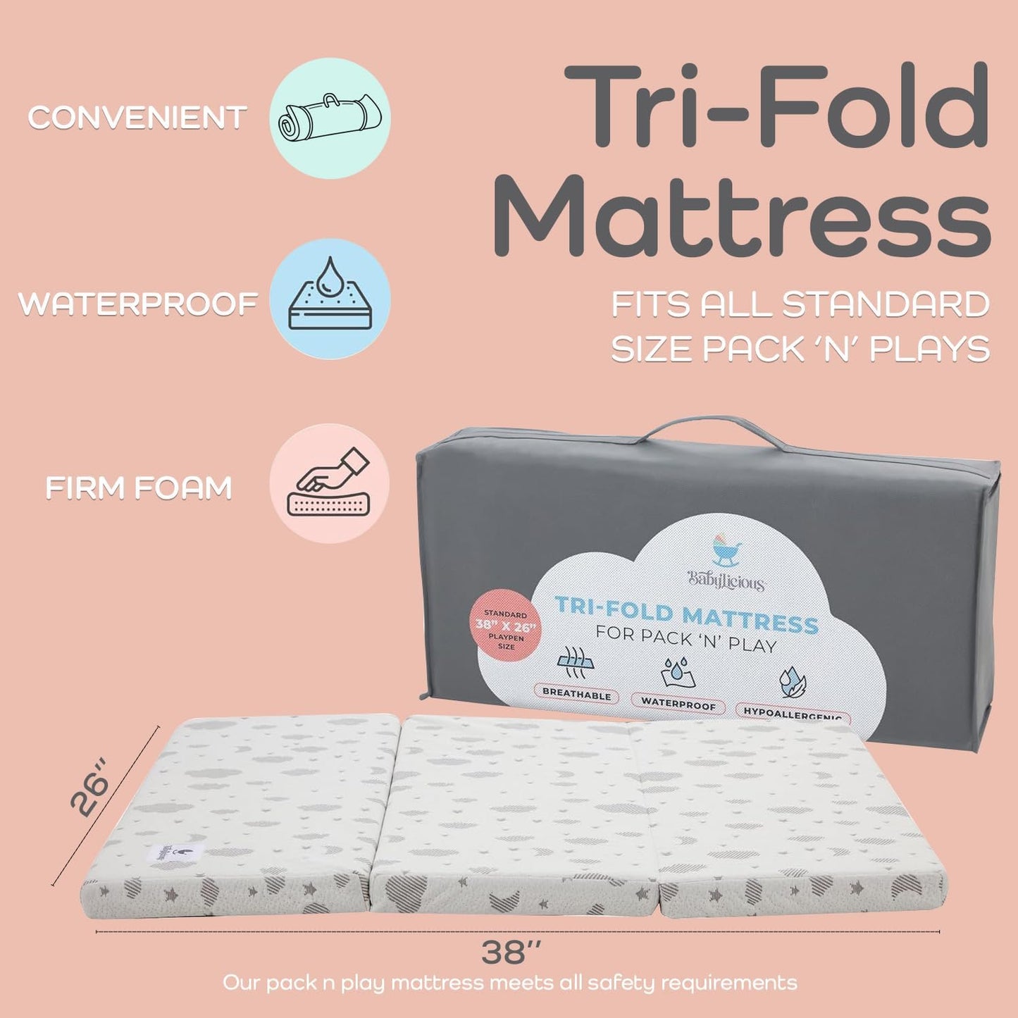 Babylicious Waterproof Pack and Play Mattress Topper | 38" x 26" x 1.5