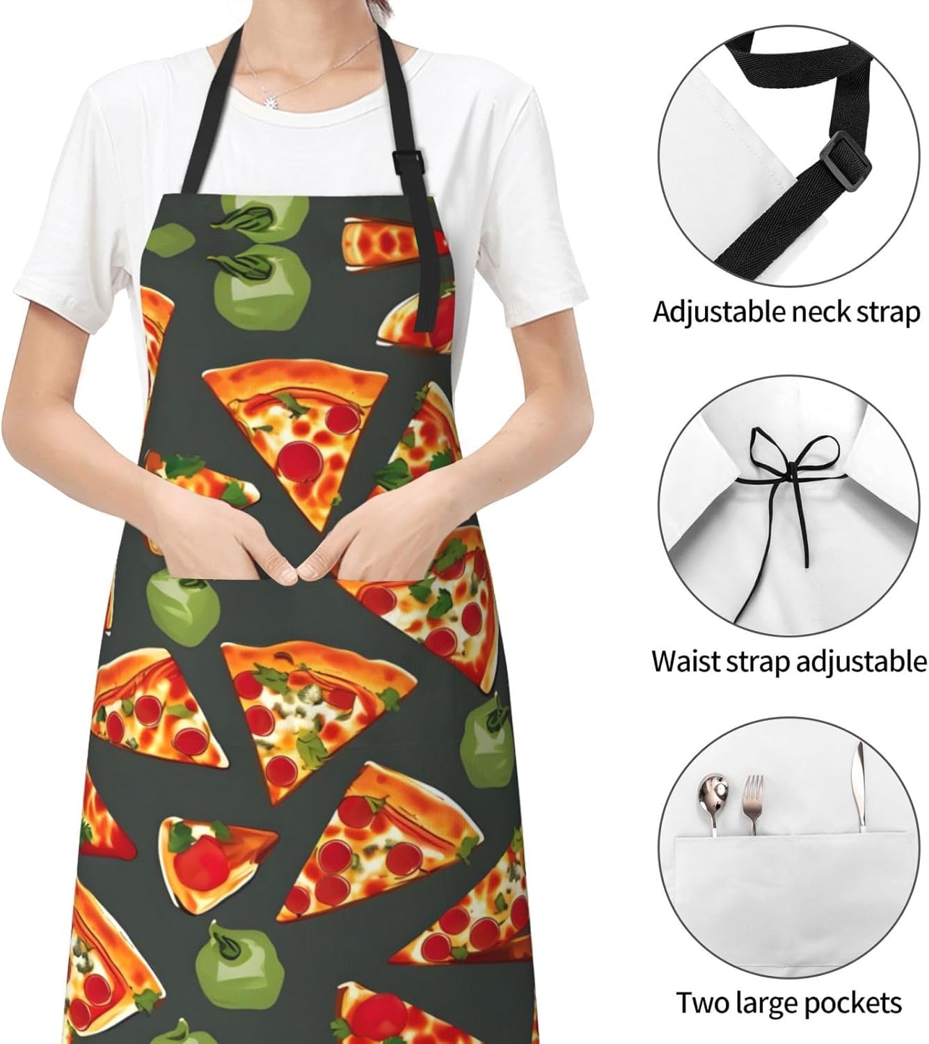 Pizza Pattern print Waterproof chef's apron with pocket apron for kitc