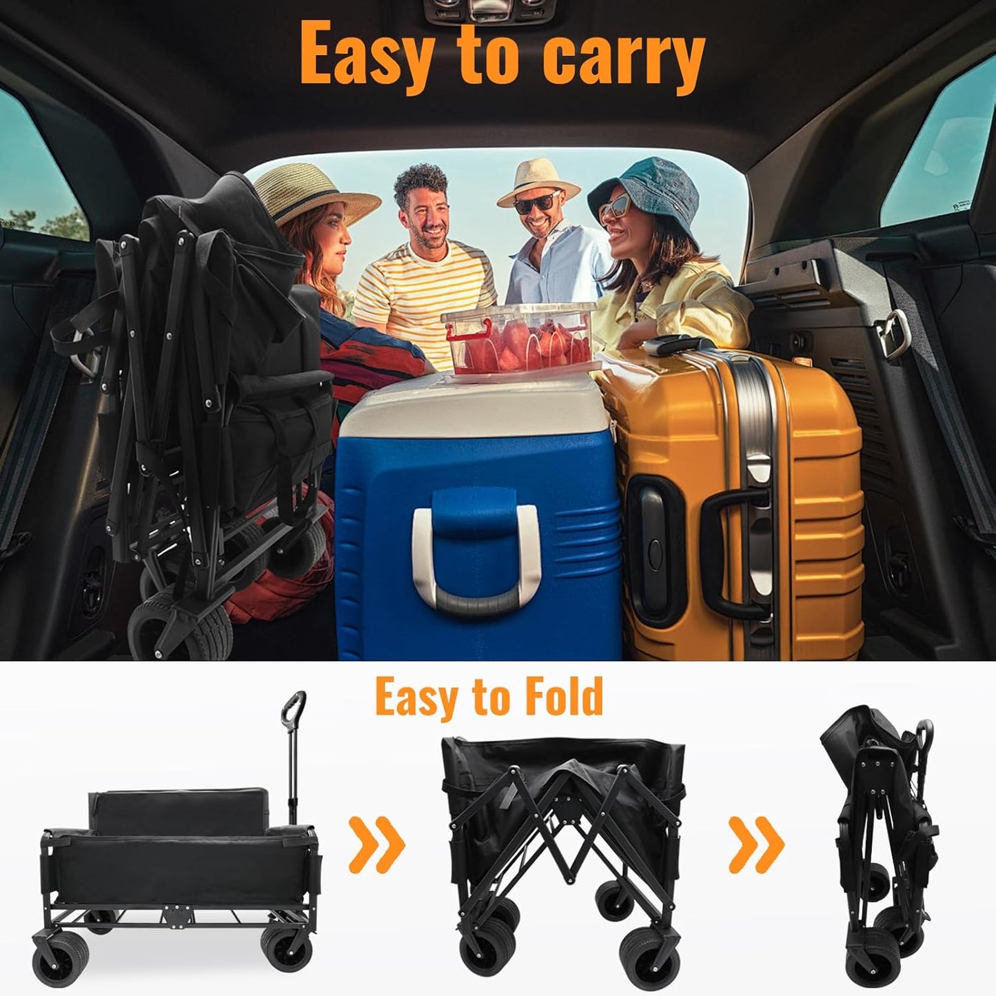 Collapsible Foldable Wagon Cart with Wheels 240L Capacity Folding Sports Wagons, 560LBS Load Large 3-in-1 Grocery Heavy Duty Carts for Sand, Beach, Camping, Fishing