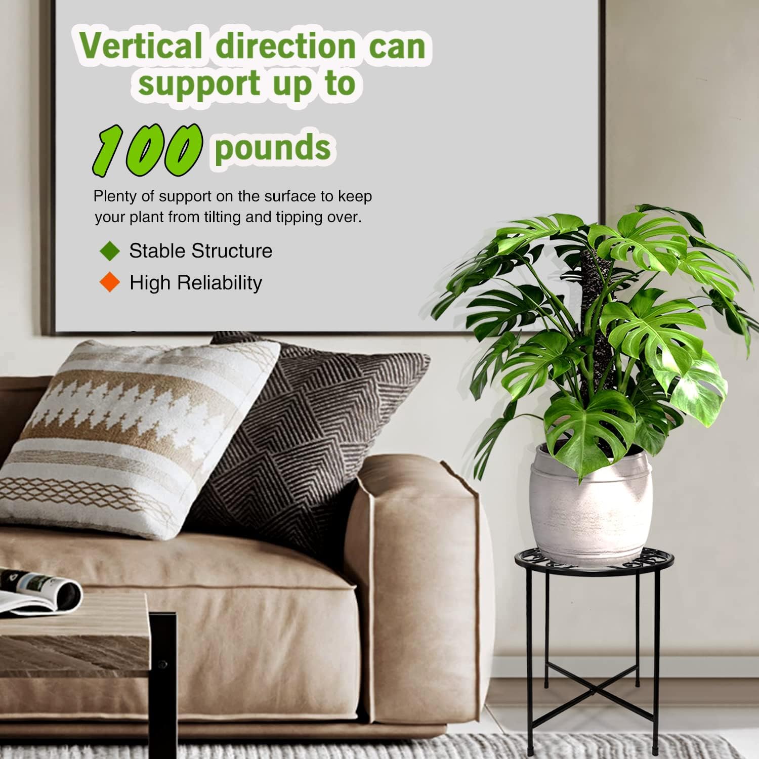 15" Tall Metal Plant Stand, 2 Pack 11" Wide Round Plant Stand for Flow