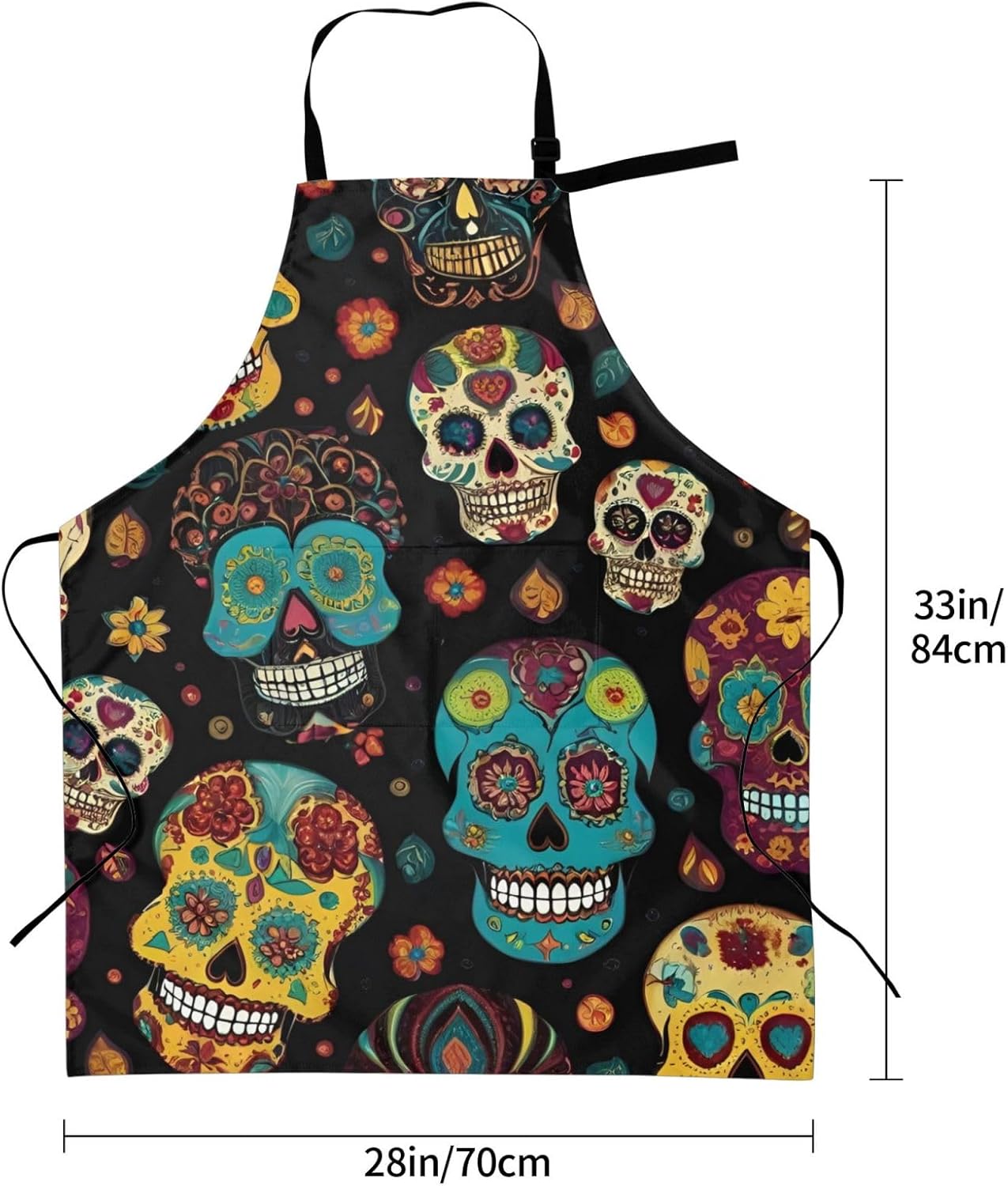 YANYU Sugar and Skulls Print 28x33 In Kitchen Apron Stylish Chef Apron with Pockets for Cooking Baking Painting