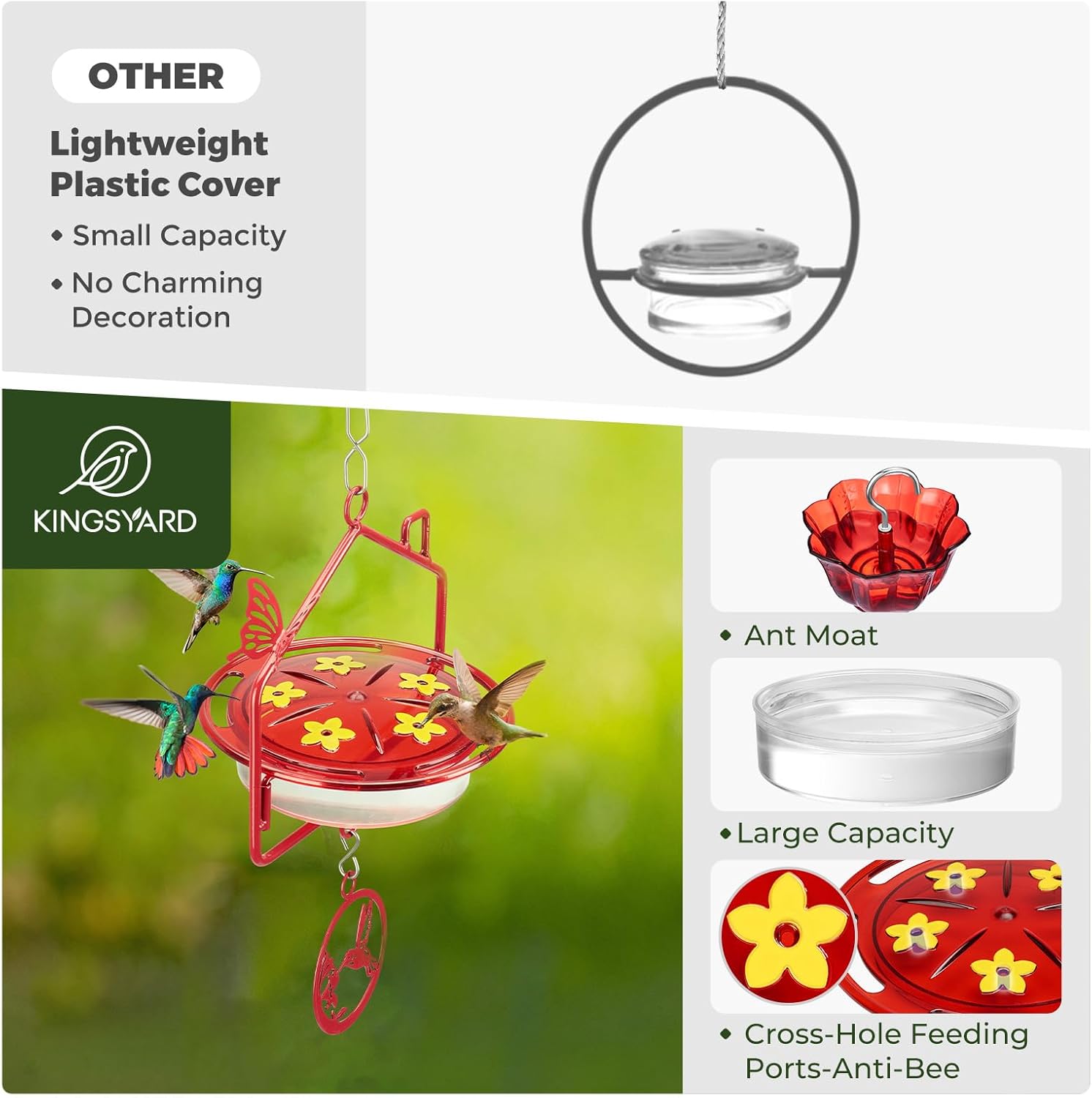 Kingsyard Upgraded Hummingbird Feeder Hanging, Large Capacity Nectar T