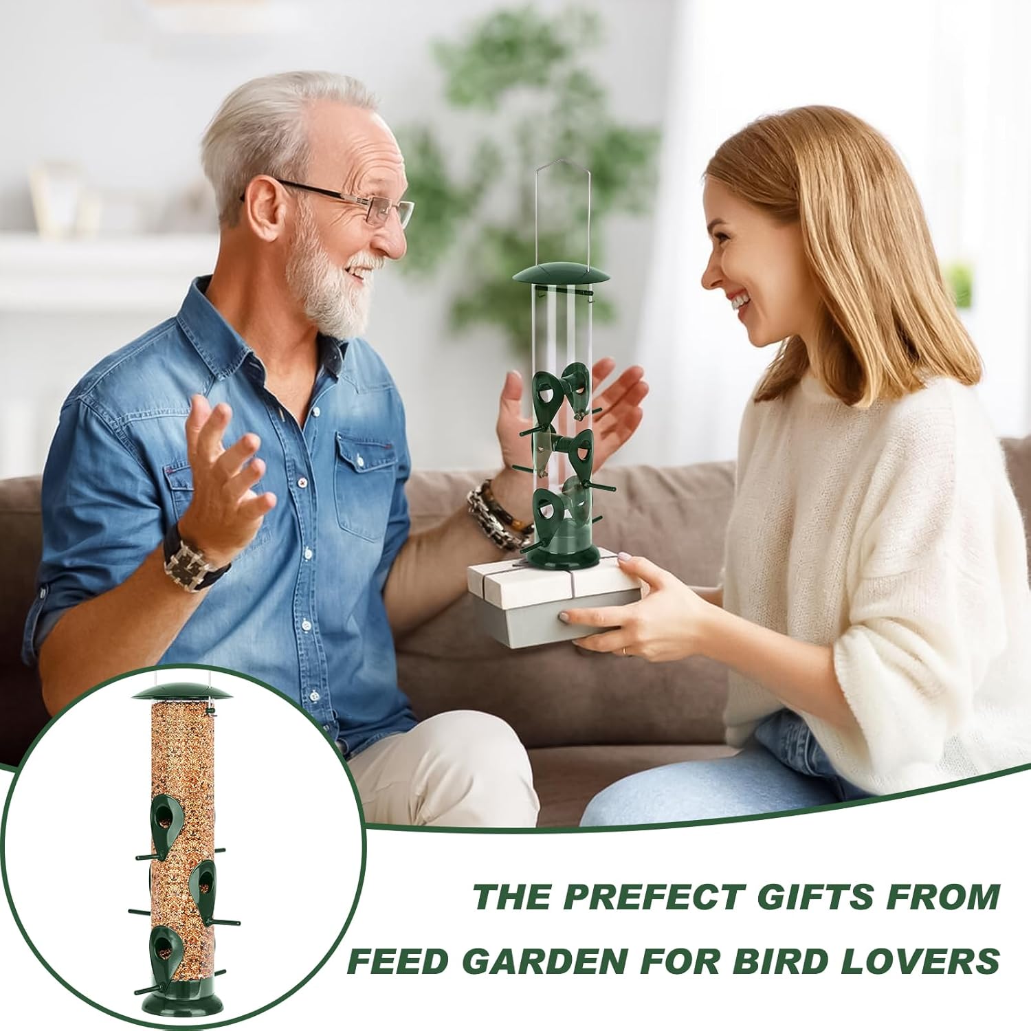 FEED GARDEN Metal Bird Feeder - 6 Port Tube Feeder for Outdoors, Heavy
