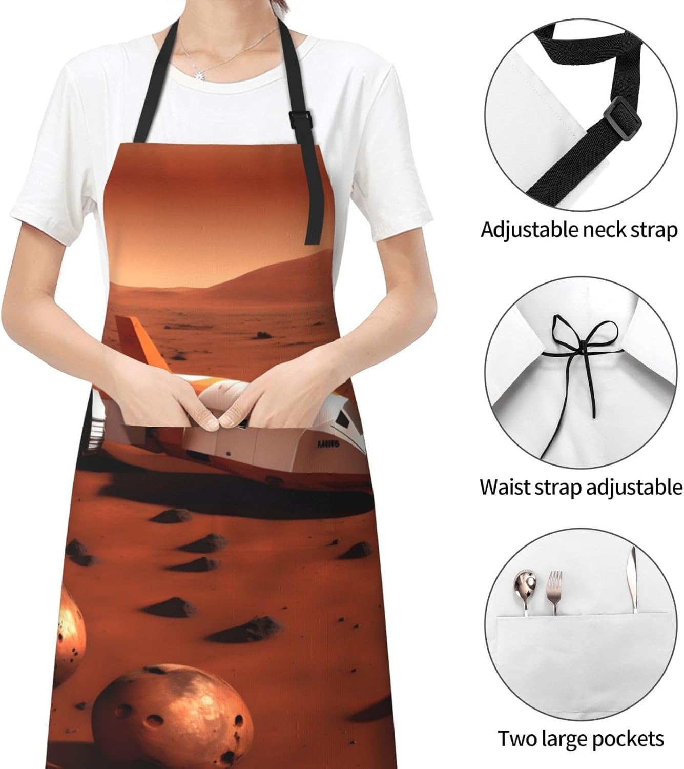 mars planet print Waterproof chef's apron with pocket apron for kitchen cooking baking barbecue and gardening