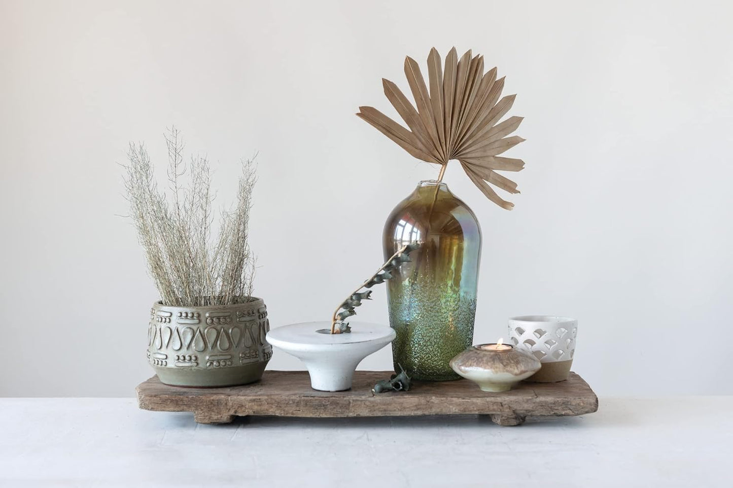 Creative Co-Op DF2979 Embossed Stoneware Reactive Glaze Finish (Holds 4" Pot/Each one Will Vary) Planter, Green