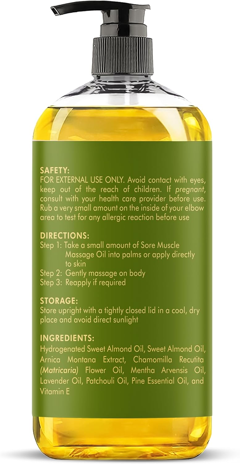 MAJESTIC PURE Arnica Sore Muscle Massage Oil for Massage Therapy - Ref