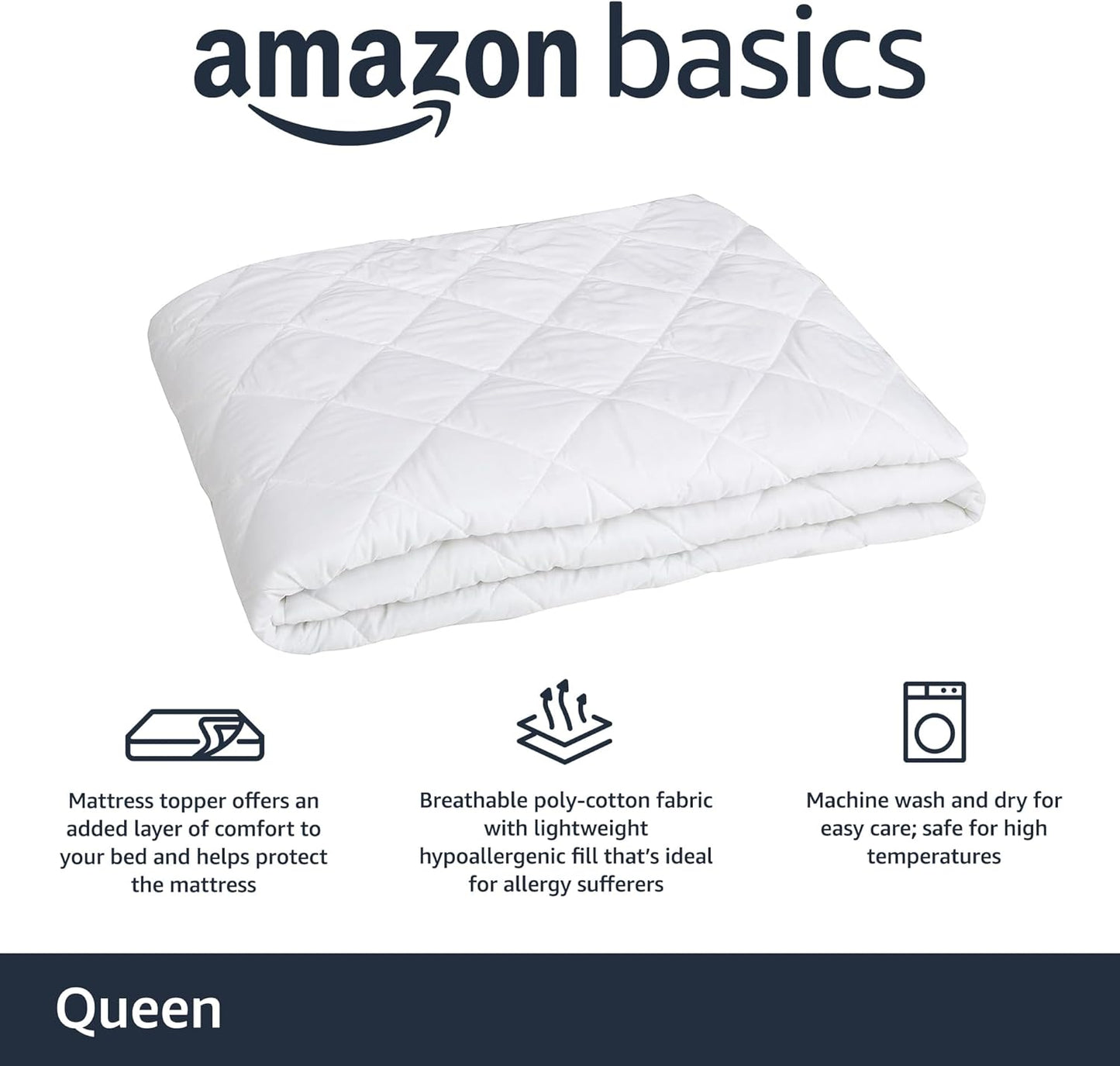 Amazon Basics Hypoallergenic Quilted Plush and Breathable Mattress Top