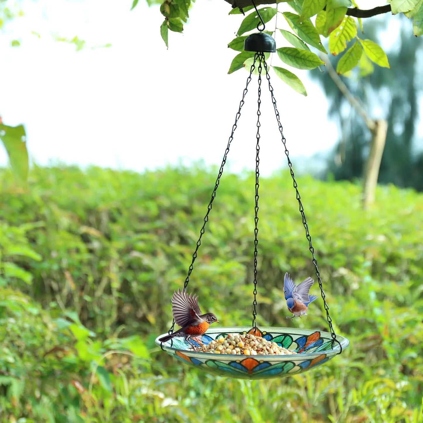 MUMTOP Hanging Bird Bath-Bird Baths for Outdoors - 12 Inch Glass Bird 