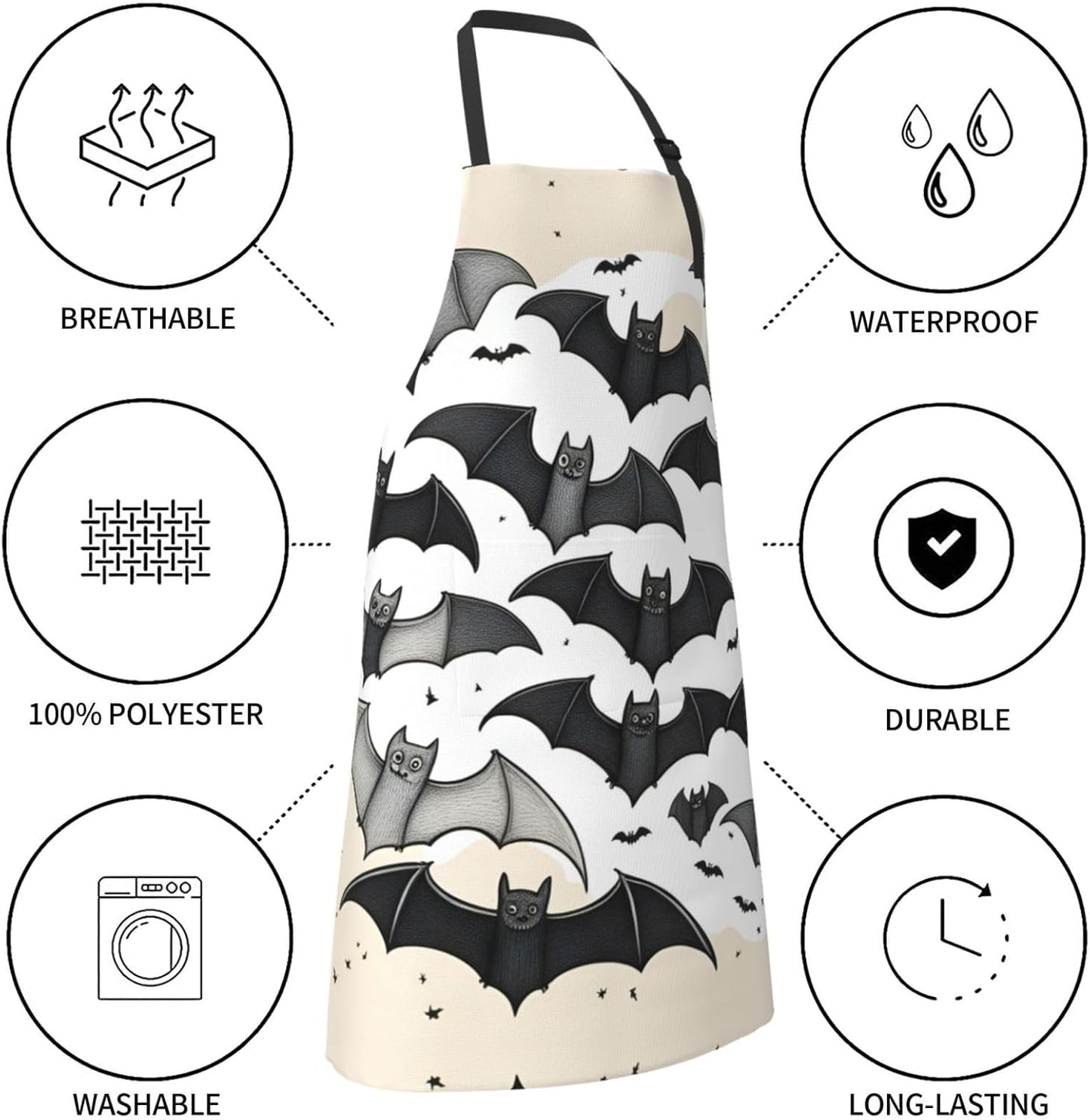 Halloween Flying Bats print Waterproof chef's apron with pocket apron for kitchen cooking baking barbecue and gardening