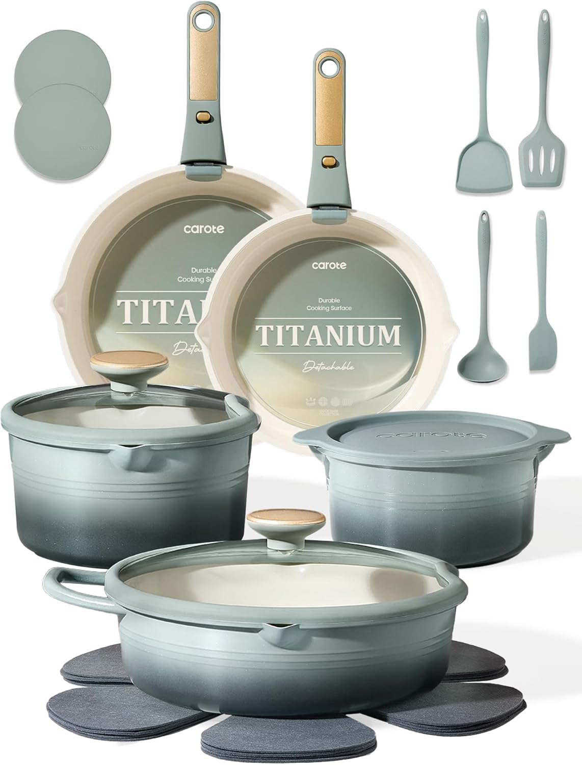 CAROTE 20Pcs Titanium Cookware Set, Pots and Pans Set Non Stick, Kitch