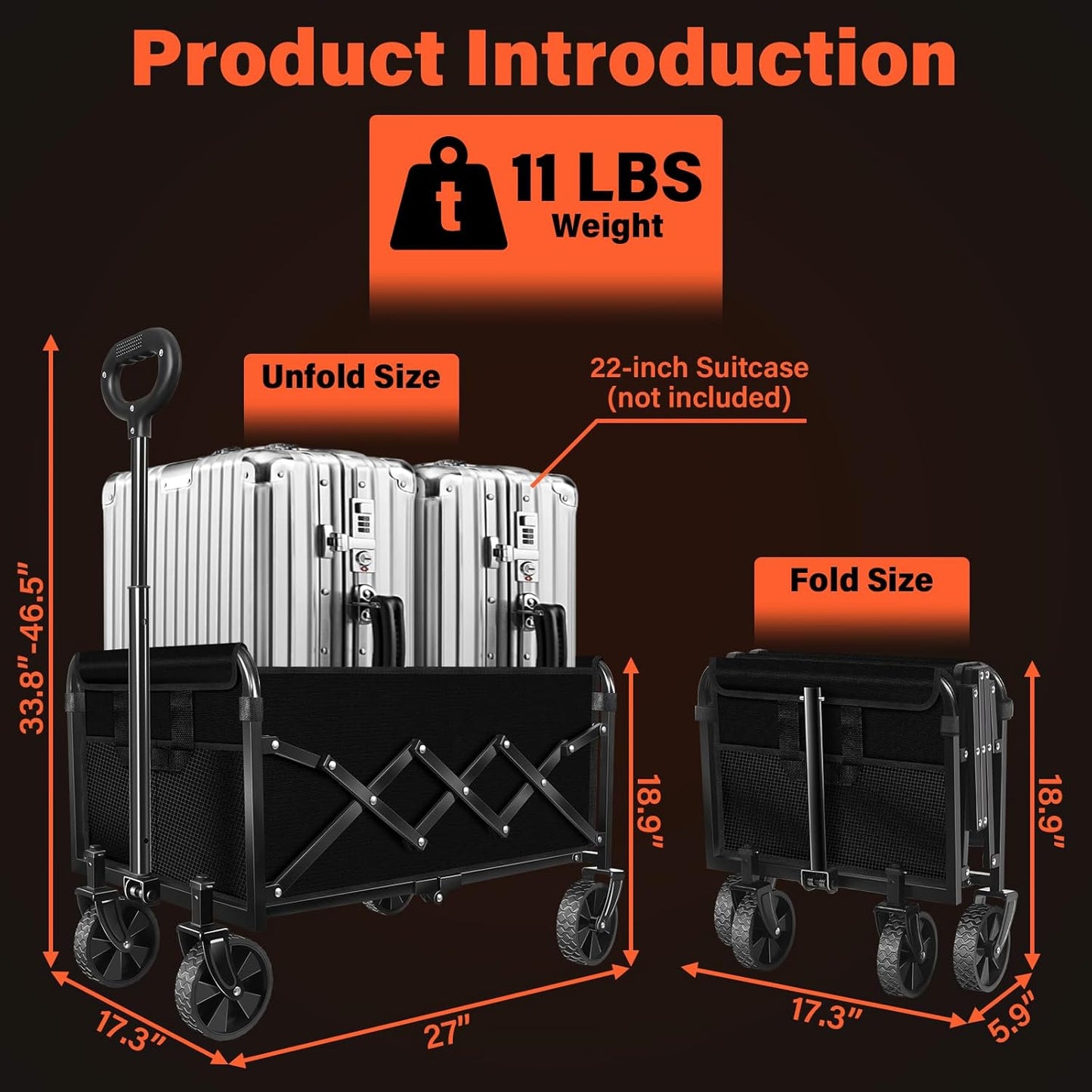 Wagons Cart Foldable with Wheels Collapsible: 360LBS Portable Heavy Duty Folding Grocery Wagon Cart for Shopping Camping - All Terrain Rolling Utility Wagon for Groceries Outdoor Sports