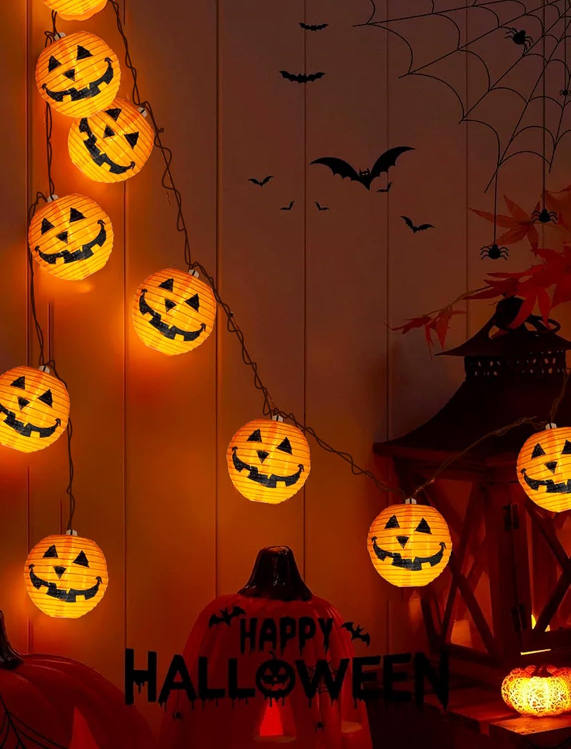 Halloween Outdoor Pumpkin String Lights, 8.5FT 10 Jack-o’-Lantern Lant