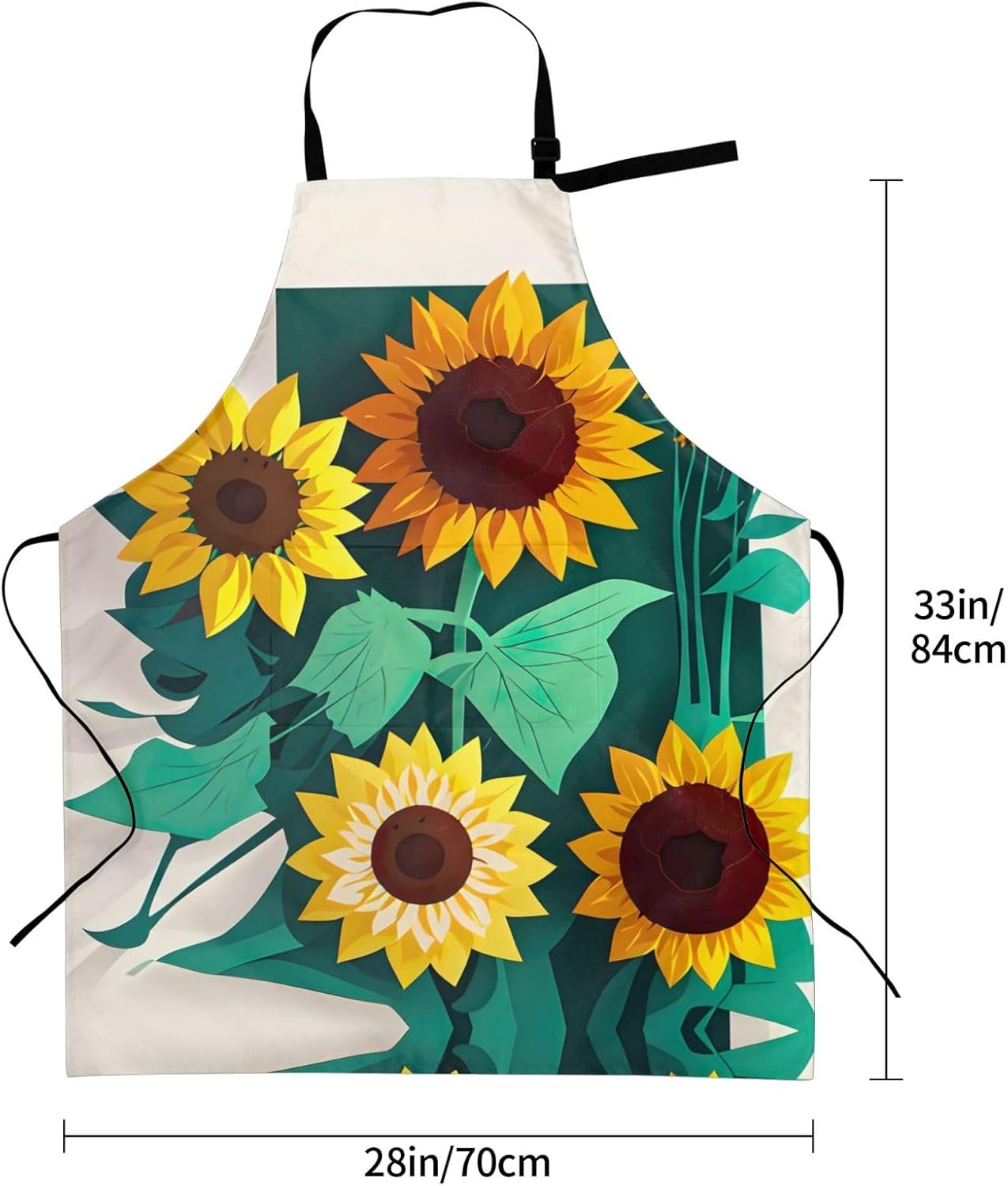 Sunflower bee print Waterproof chef's apron with pocket apron for kitchen cooking baking barbecue and gardening