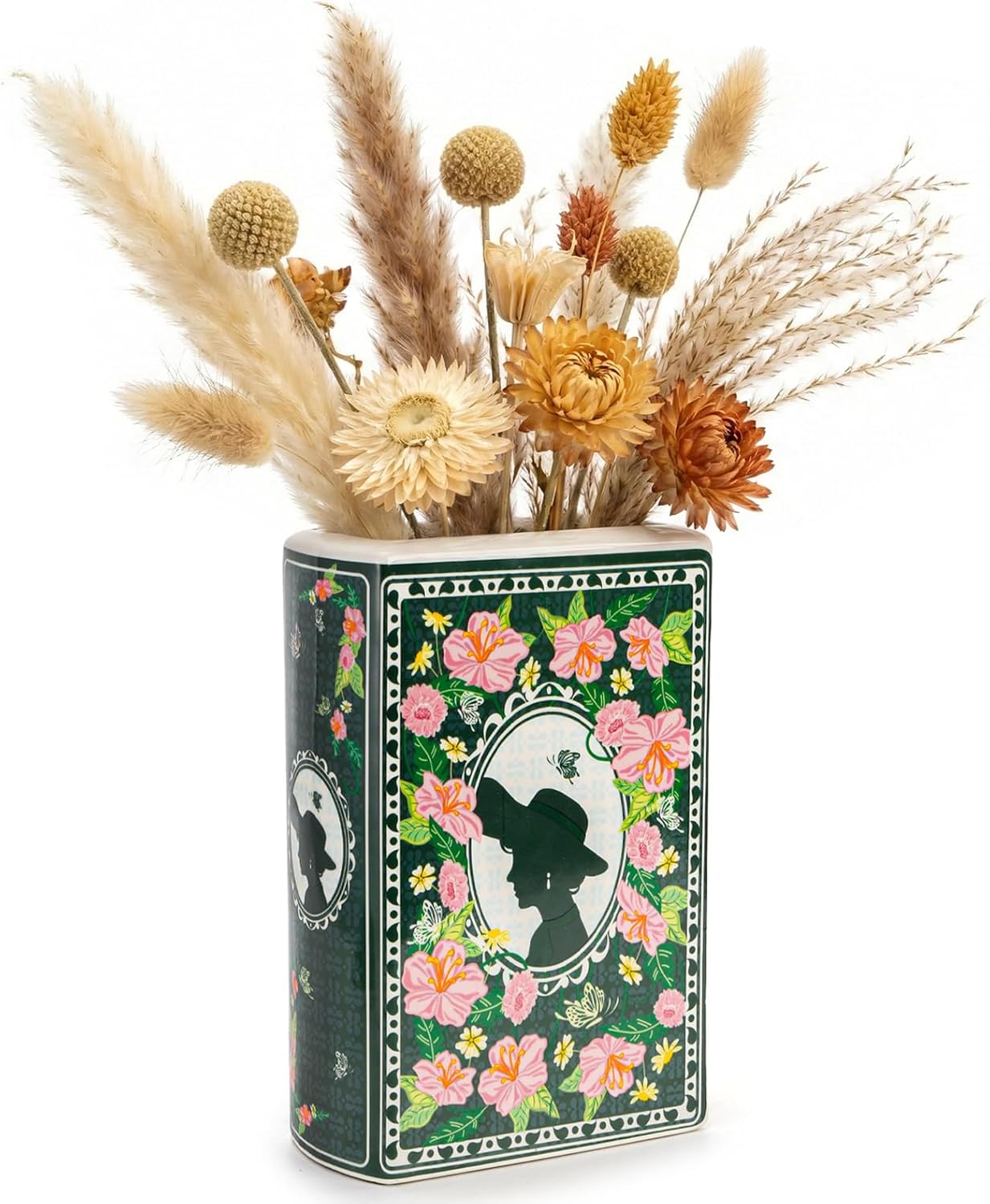 Foraineam Book Vase for Flowers Ceramic Book-Shaped Decorative Vases, Large Book Planter Pot Unique Flower Vases for Bookshelf Dining Table Desk Office Home Decor