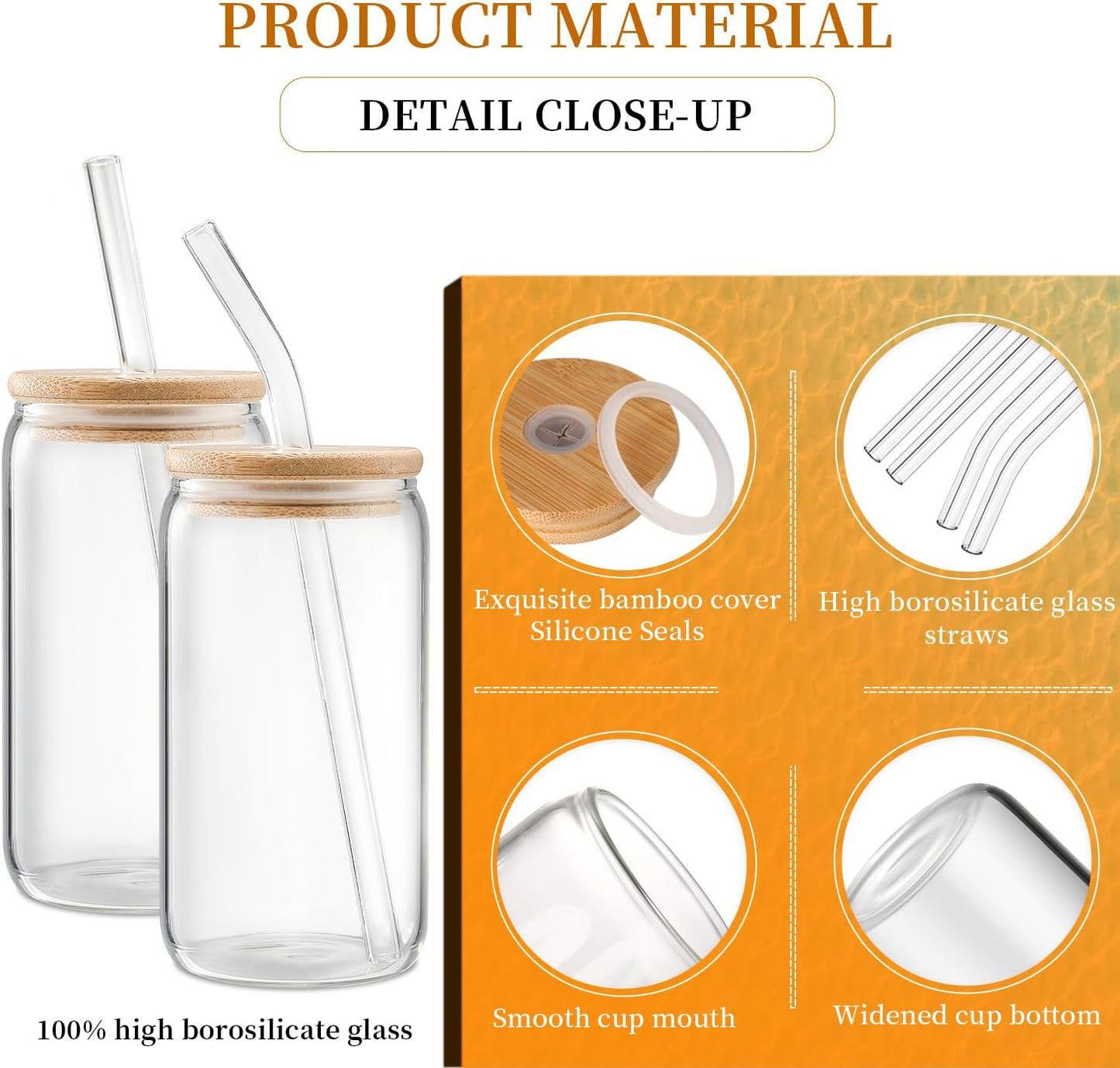 DWTS DANWEITESI Glass Cups with Lids and Straws 4 pcs,16oz Drinking Gl
