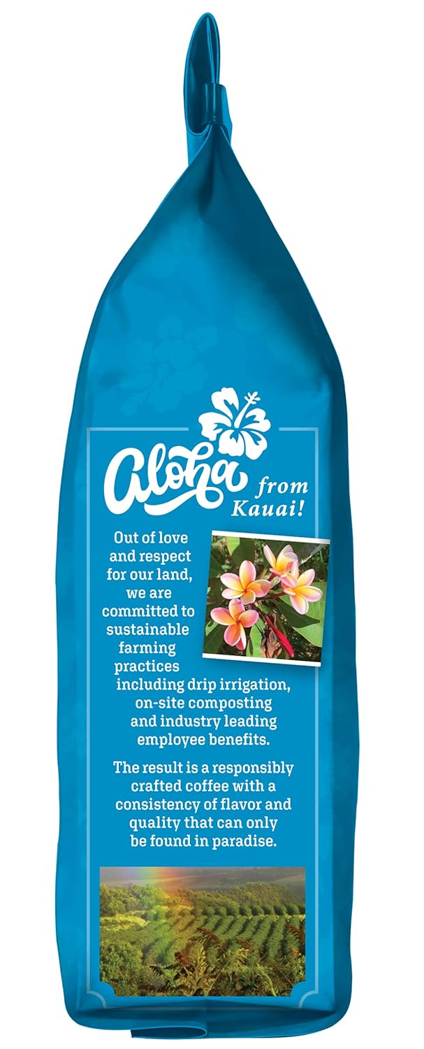 Kauai Coffee Whole Bean Coffee – Smooth, Non-Bitter Pure Arabica – Light Floral Notes & Bright Aroma – Grown on Hawaii's Largest Coffee Farm – Koloa Estate Medium Roast, 1 Pack of 10oz