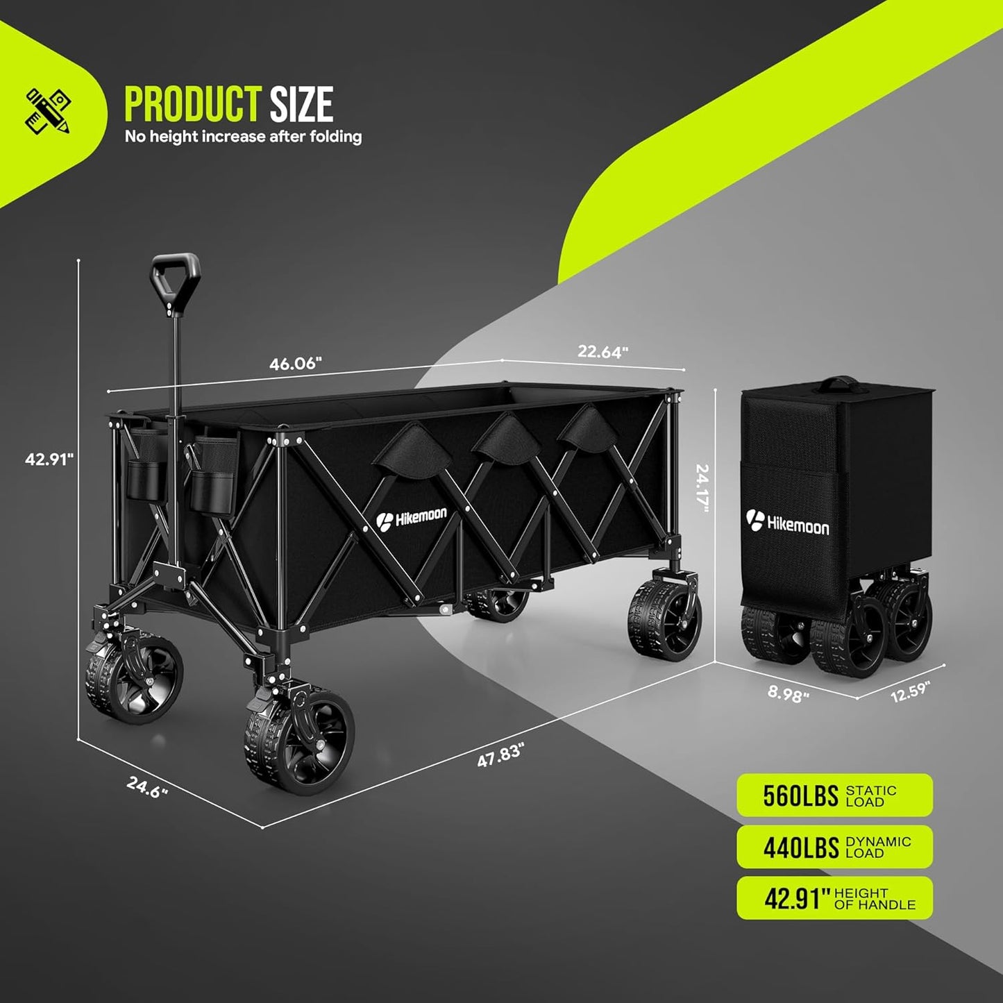 300L Extra Large Wagons Carts Foldable, 560LBS Heavy Duty Collapsible 