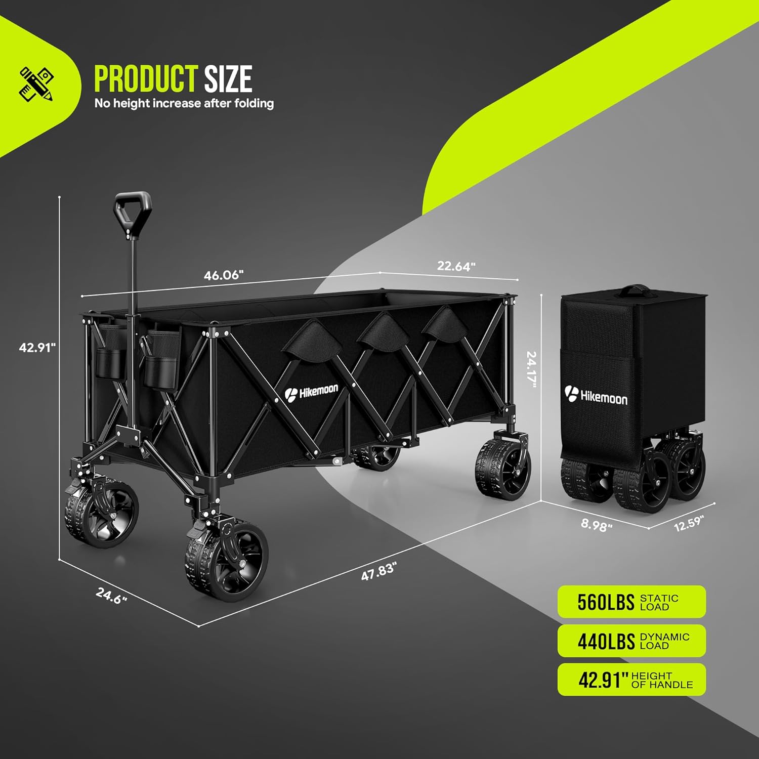 300L Extra Large Wagons Carts Foldable, 560LBS Heavy Duty Collapsible 