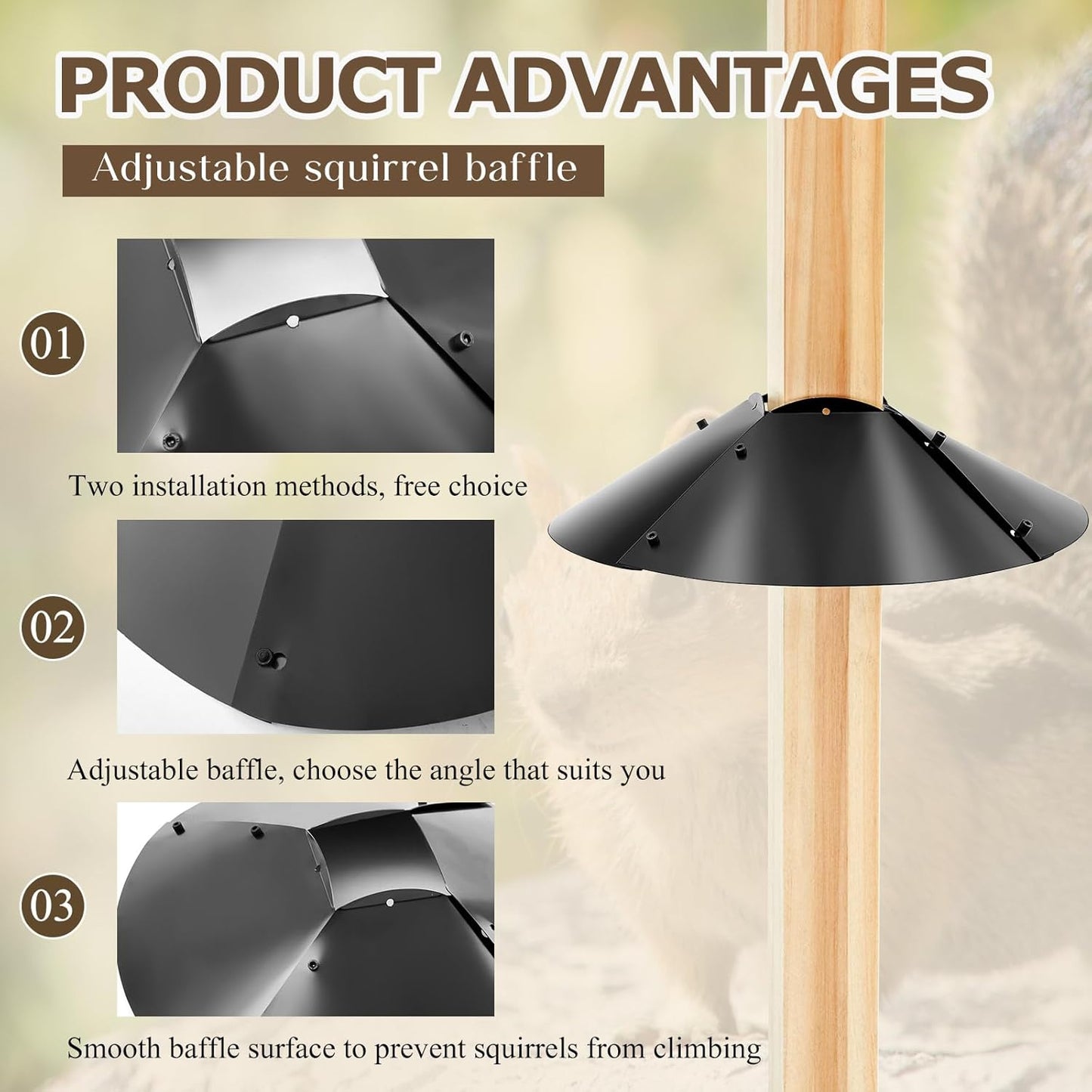 Tandefio Metal Squirrel Baffle for 4x4 Post 20 Inch Squirrel Proof Baffles for Bird Feeder Poles Outside Wooden Pole Guards Deterrents Stopper to Deter Raccoons, Black, 1 Pack