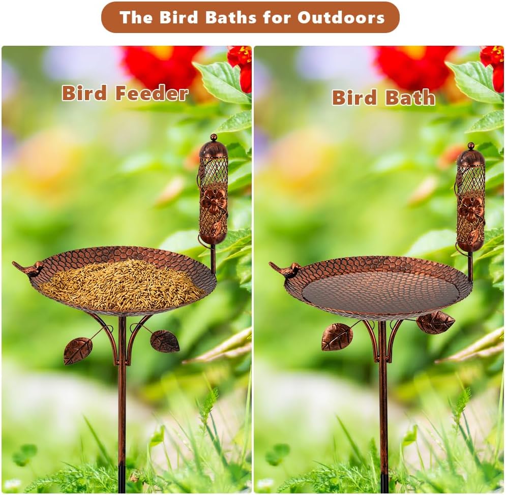 dreamysoul Metal Bird Baths for Outside, 46 Inches Tall Freestanding Birdbaths with Birdfeeder, 5-Pronged Bird Bath for Outdoors Garden Yard Patio Decor