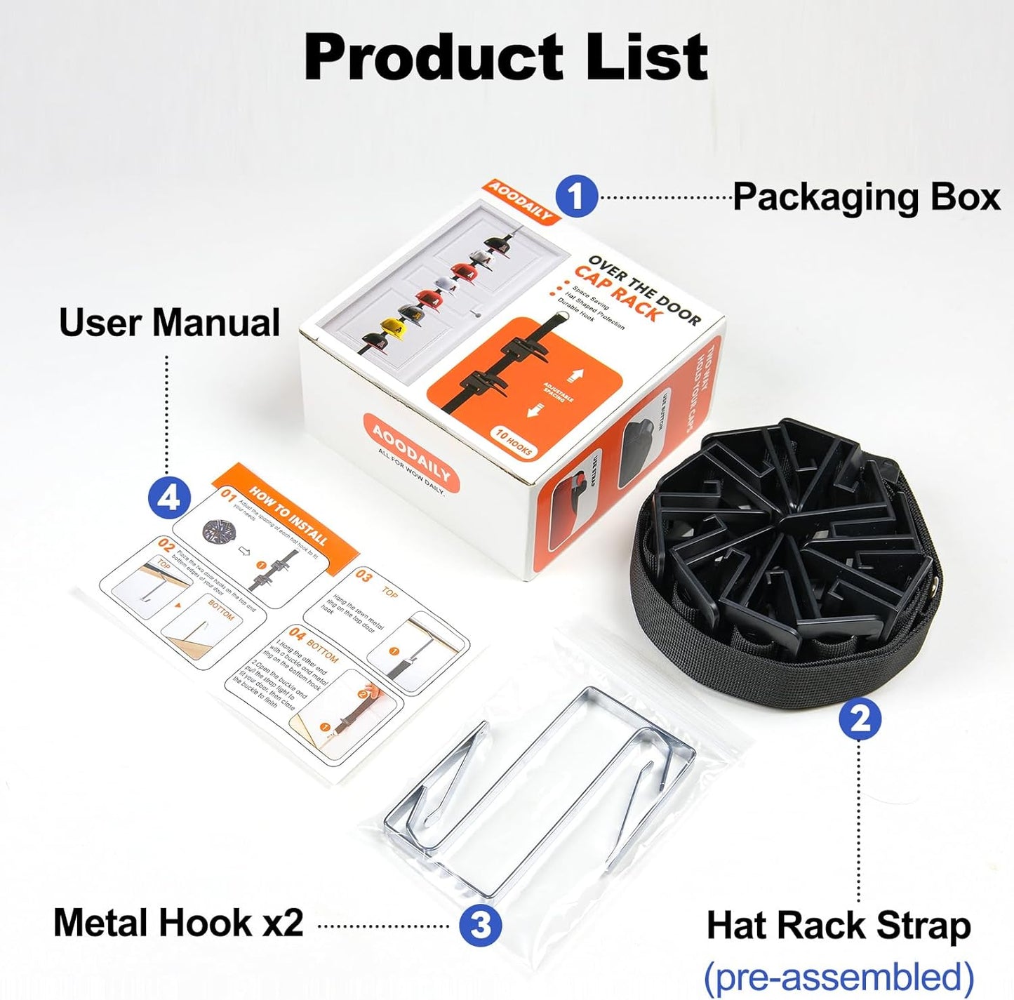 Hat Rack for Door - Two-Way Hanging Caps with Display Hooks and Hanger, Hat Organizer for Baseball Caps, Over the Door Hat Storage Organizer for Bedroom, Entrance or Garage Doors - 1 Pack