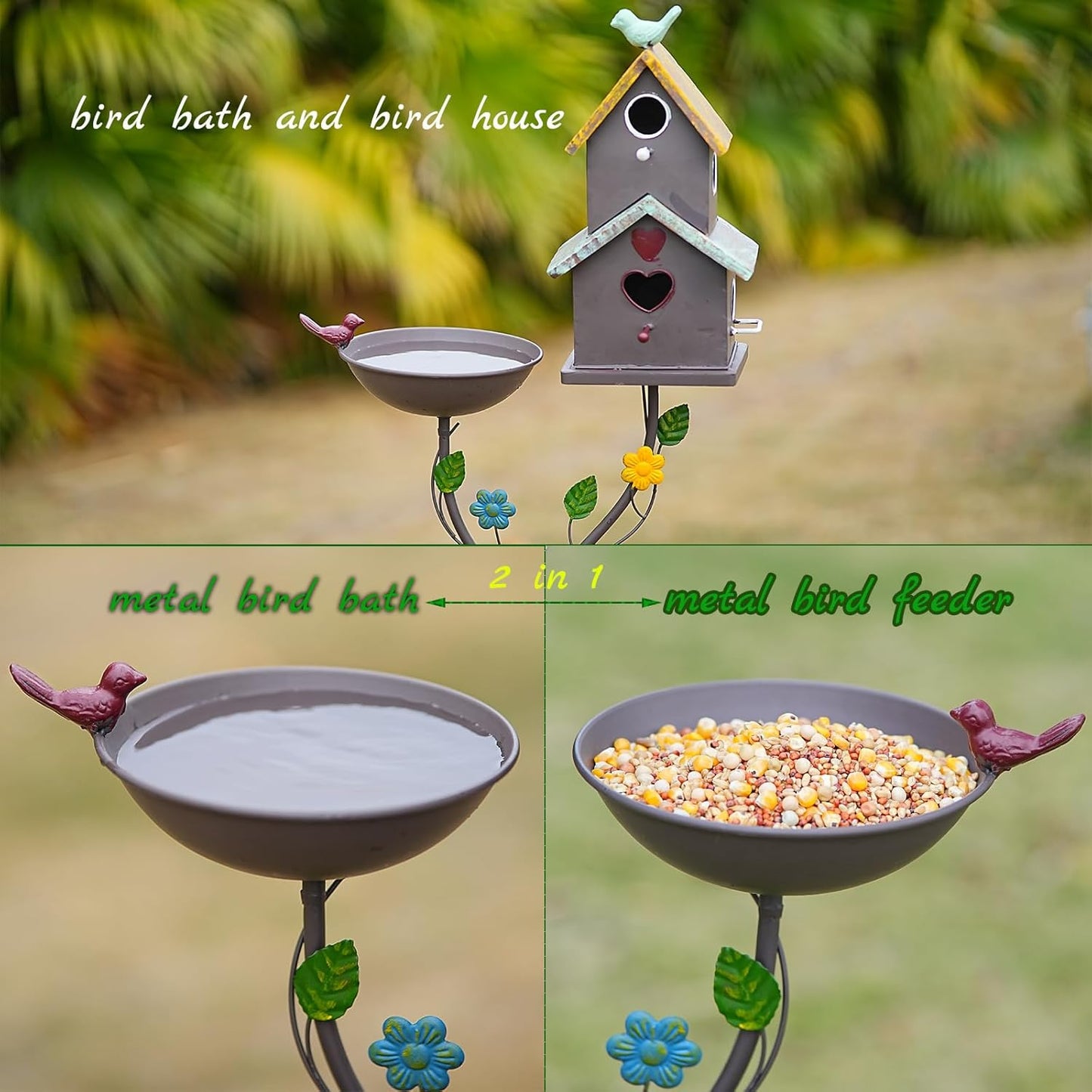 60.6" H Bird Baths for Outdoors,Metal Bird Bath Bowl,Birdhouses for Outdoors with Pole,Birdhouses for Outdoors,Garden Yard Decor