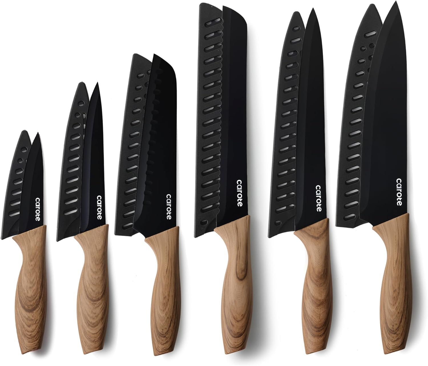 CAROTE 12PCS Knife Set, Stainless Steel Kitchen Knife Set with Nonstic