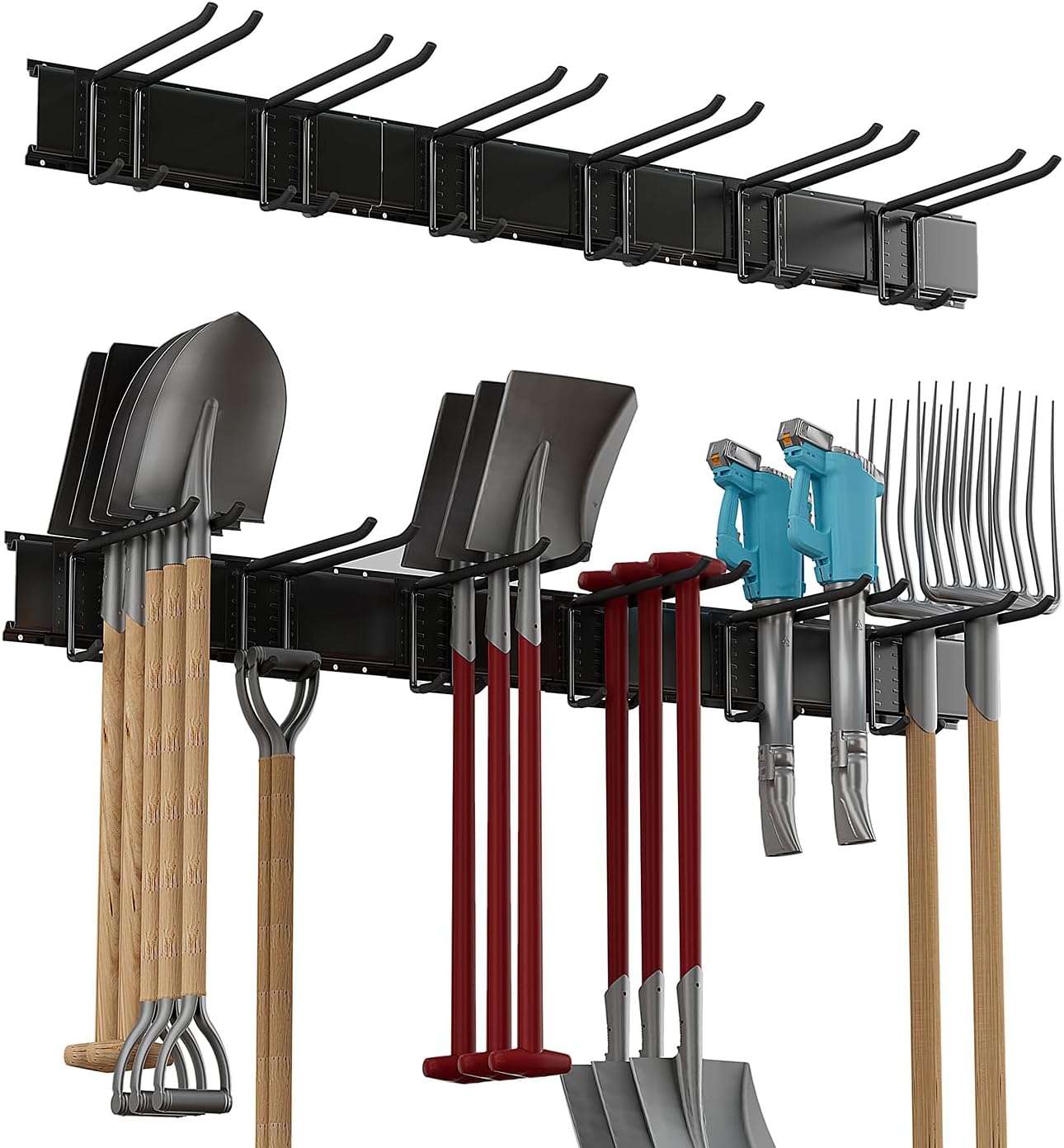 Garage Tool Rack Wall Mount – 48 inches Heavy-Duty Garden Tool Holder with 6 Adjustable Hanging Hooks – Garage Wall Storage Organizer for Shovel, Rake – Max Load 540 lbs (48 inch)